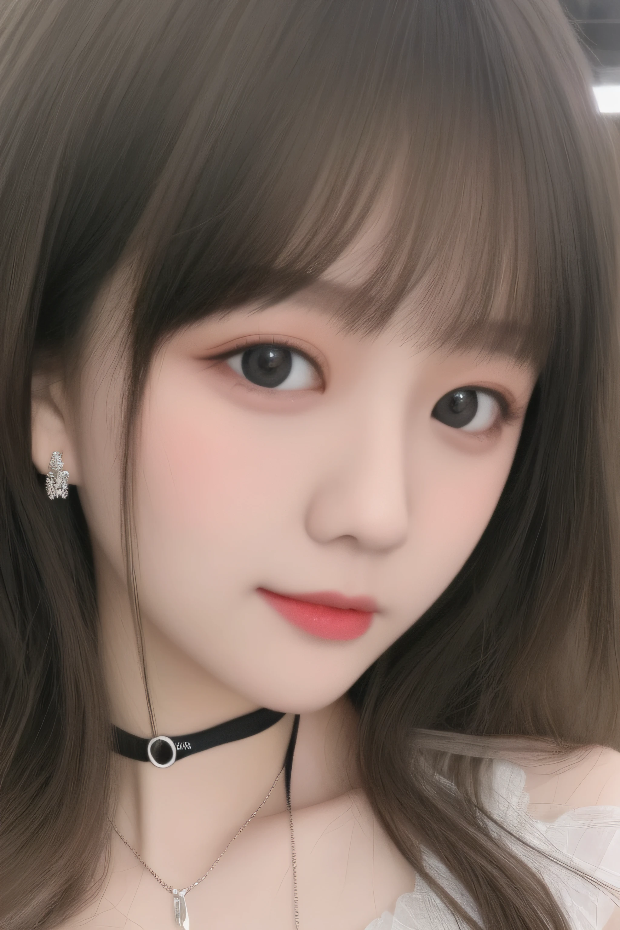 Best quality、tmasterpiece、A high resolution、1girll、Porcelain dress、hair adornments、choker necklace、jewely、pretty  face、Physically、Large breasts、mesmerizing eyes、Tyndall effect、realisticlying、Shadow Studio、edge lit、bicolor lighting、（highdetailskin：1.2）、8K  UHD、Digital SLR、softlighting、high high quality、volumettic light、sneak shot、photore、A high resolution、4K、8K、The background is blurred out，