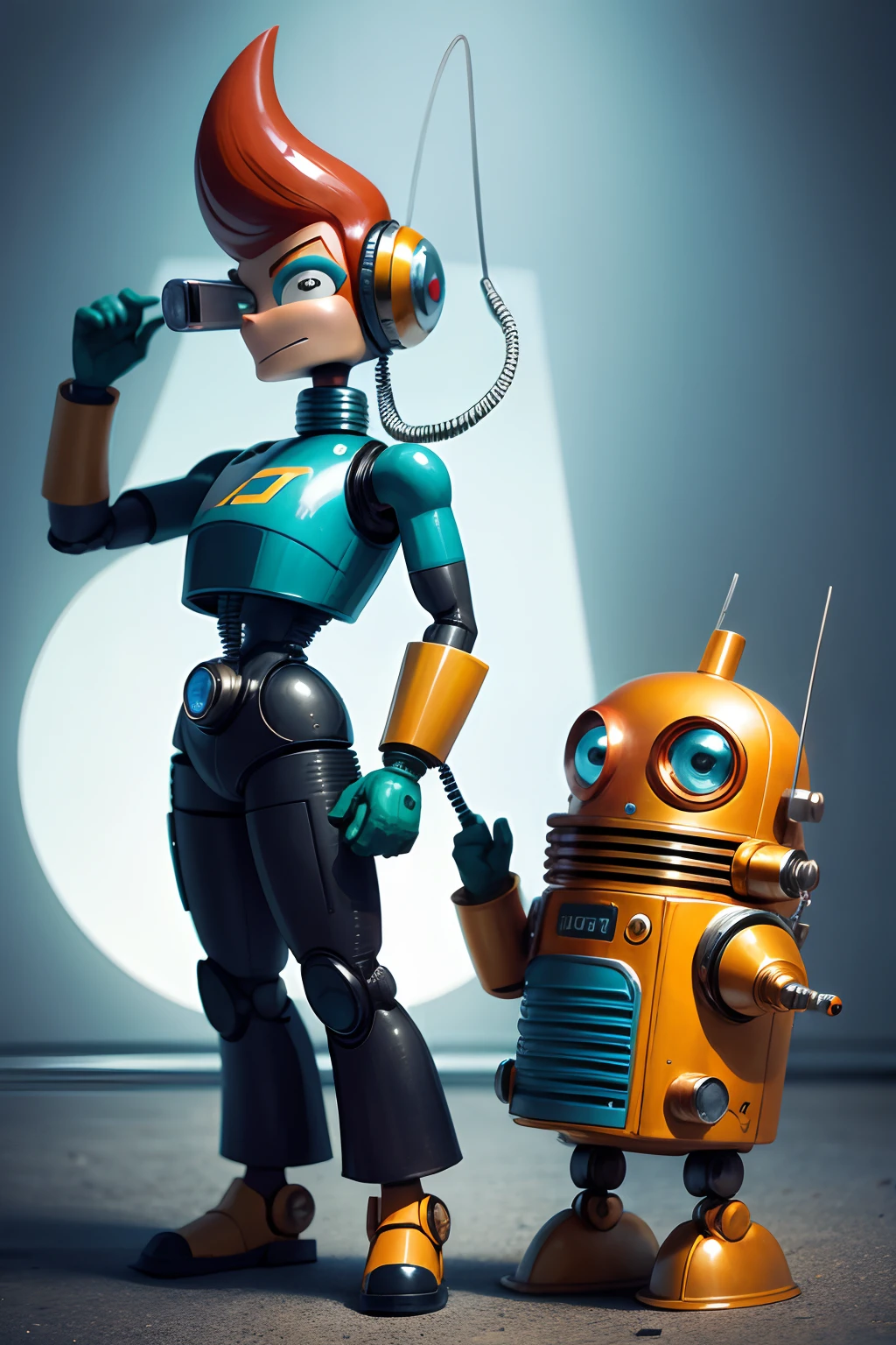 Futurama robot with 1960s phone in ear