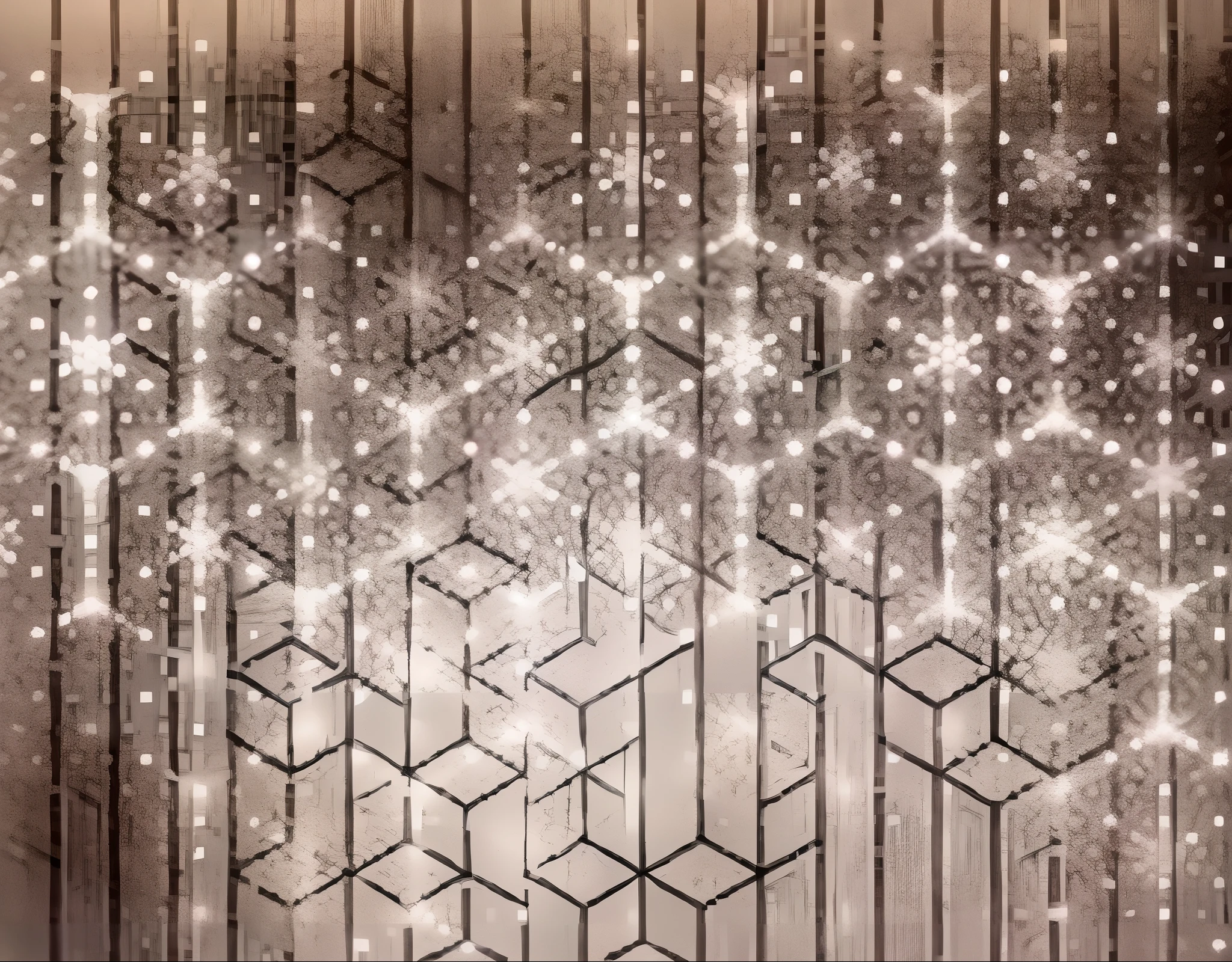 There is a picture of a wall，It has a star pattern on it, Geometric background; LED, Refractive rays and flashes, Fractive strips and flashes, intricate sparkling atmosphere, Refracted sparks, Sparkle, Sparkling multifunctional ornaments, Beautiful design, Sparkling, Glowing stained glass background, Beaded curtains, shimmering dazzling lighting, glimmering, symetry!! solid cube of light, glimmering