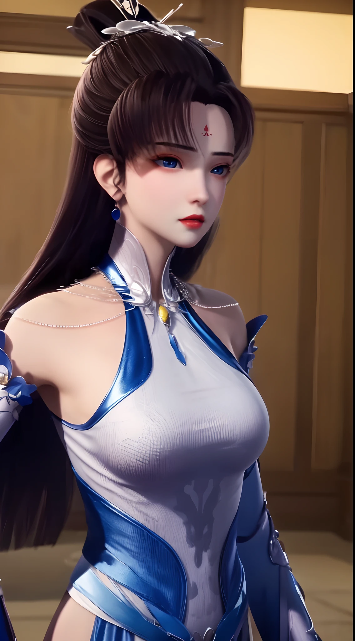 "1 beautiful girl wearing a traditional costume, a long thin light blue dress made of meticulously made silk, deep slit shirt, long hair and silver bangs with a hint of light blue, the most beautiful and detailed hair jewelry, beautiful little face thin eyebrows, the most beautiful and spotless face, ((black iris:0.8)), the very beautiful eyes, big round eyes, ((blue color eyes:1.1)), fine and detailed makeup eyelashes, high nose, wearing earrings, small red lips, rosy face, clean face, beautiful face without blemish, smooth white skin, ((big breasts: 0.9)), Blums boobs, ((big and super round breasts:0.9)), ((super tight breasts:1.2)), ((breast augmentation: 0.8)), beautiful breasts, slim and petite body, ((thin waist: 0.9)), upper body of a beautiful girl, sexy girl, skirt, lace mesh socks to match the color of the outfit, fishnet stockings color coordinated according to the outfit, pose elegantly, elegantly, and politely, 8k photo, super high quality, super realistic, 10x super pixels, photo realistic, dark studio, border light, two tone light, (detailed skin high: 1.2), 8k uhd, dslr, soft light, high quality, volumetric light, candid, Photo, high resolution, light, best photo, 4k quality, 8k, Bokeh, Smooth and sharp, pixel up 10 times, lightning, super graphics, the most realistic graphics, (((Snowy background: 1.6))), 1 girl, alone, solo, ((frontal portrait:1.5)), Extremely sharp, super realistic images."