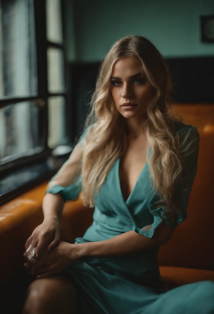 (Helena Lovista) photo of a stunning beautiful woman in rolls royce back seats, long messy windy blonde hair, green eyes, (magazine photo style:1.3), modelshoot style, (extremely detailed CG unity 8k wallpaper), blond woman sitting on a scooter in a colorful room, photoshoot, music video, still from a music video, photo shoot, with teal clothes, solo photoshoot, 4k fashion shoot, promo shoot, by Emma Andijewska, fashion shoot 8k, smooth in _ the background, photographed on colour film, promotional photoshoot, performing a music video, magazine photoshoot, High Detail
