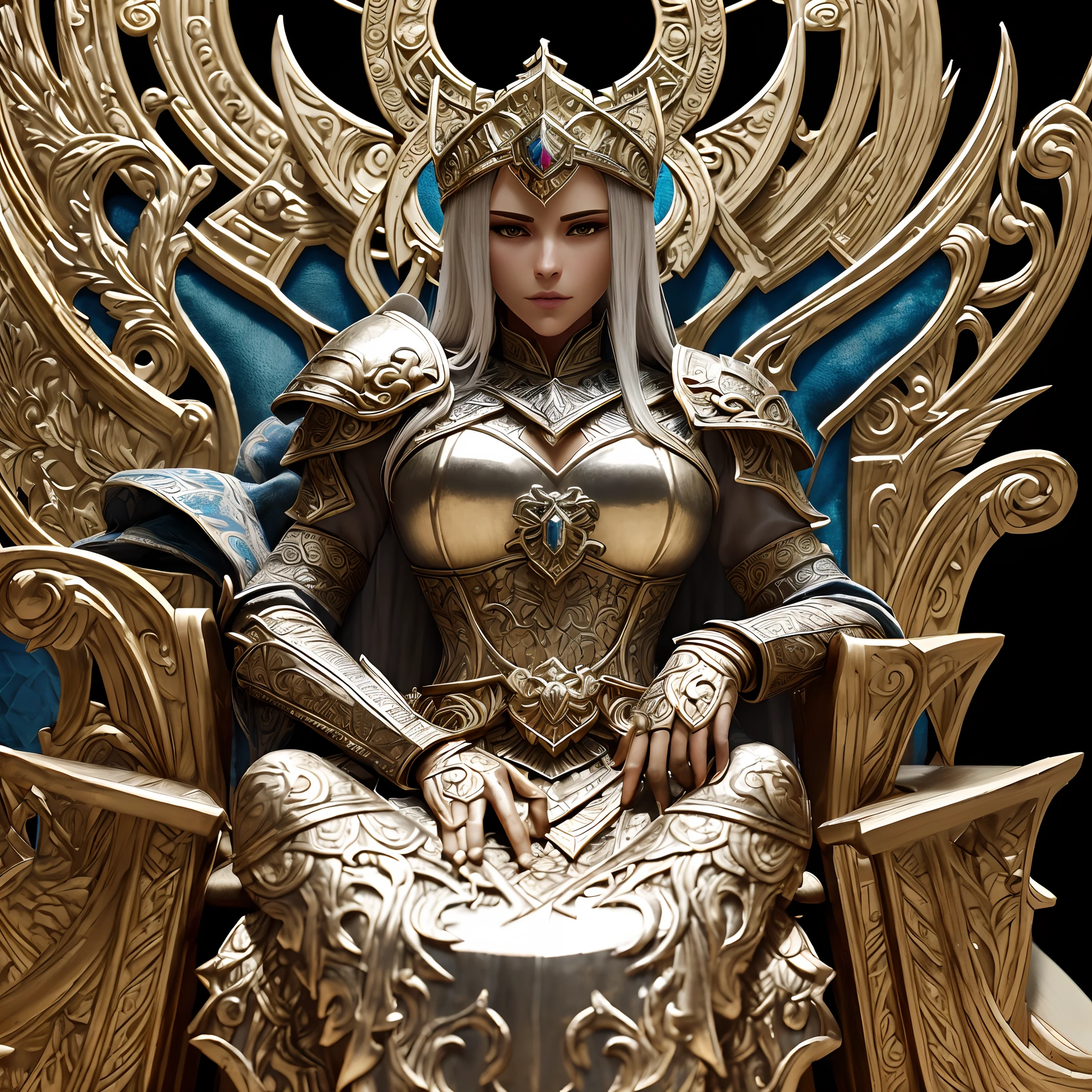 Emperatriz dragon (total war Warhammer) shiny armor, brave, subtle narrative, enigmatic atmosphere, atmospheric perspective, fluid movement, ethereal quality, solo, low fantasy, vivid brushstrokes, striking composition, psychedelic images, sitting in her throne. (((masterpiece))), (((best quality))), ((Ultra-detailed)), ((An extremely delicate and beautiful))