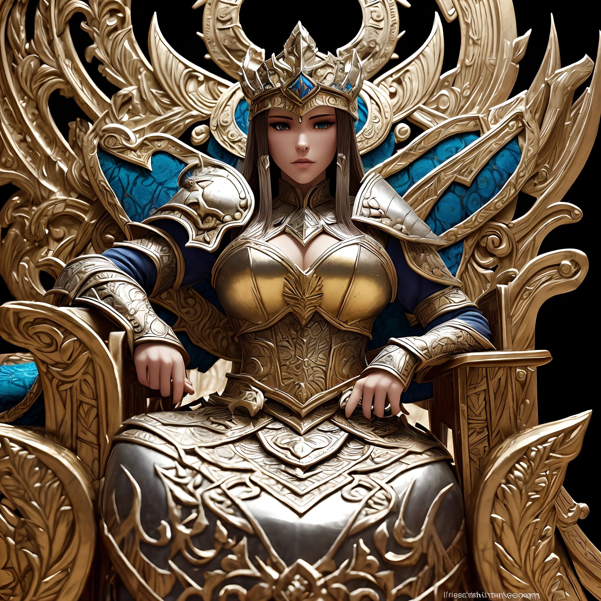 Emperatriz dragon (total war Warhammer) shiny armor, brave, subtle narrative, enigmatic atmosphere, atmospheric perspective, fluid movement, ethereal quality, solo, low fantasy, vivid brushstrokes, striking composition, psychedelic images, sitting in her throne. (((masterpiece))), (((best quality))), ((Ultra-detailed)), ((An extremely delicate and beautiful))