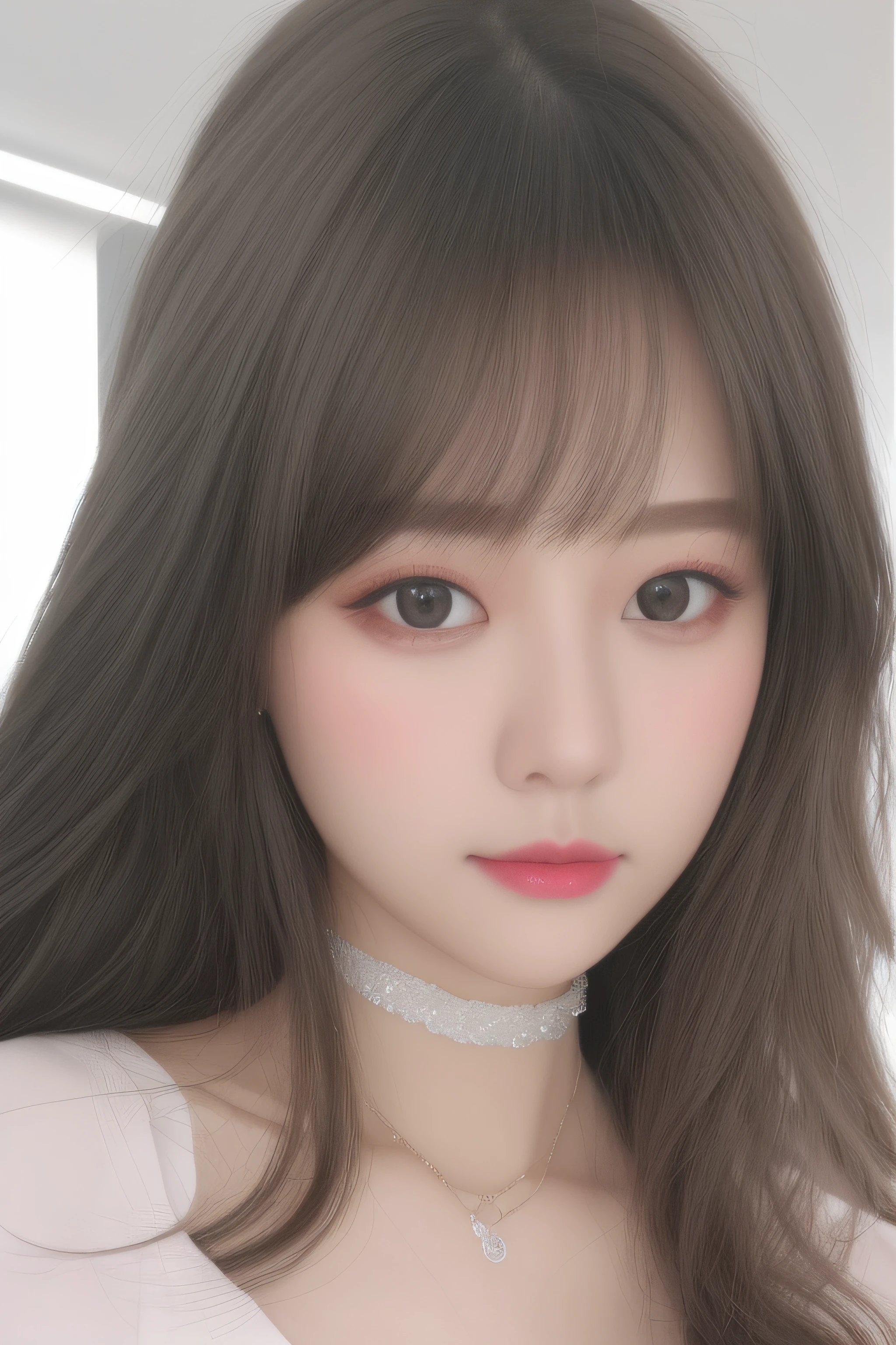 Best quality、tmasterpiece、A high resolution、1girll、Porcelain dress、hair adornments、choker necklace、jewely、pretty  face、Physically、Large breasts、mesmerizing eyes、Tyndall effect、realisticlying、Shadow Studio、edge lit、bicolor lighting、（highdetailskin：1.2）、8K, Ultra HD、Digital SLR、softlighting、high high quality、volumettic light、sneak shot、photore、A high resolution、4K、8K、The background is blurred out，