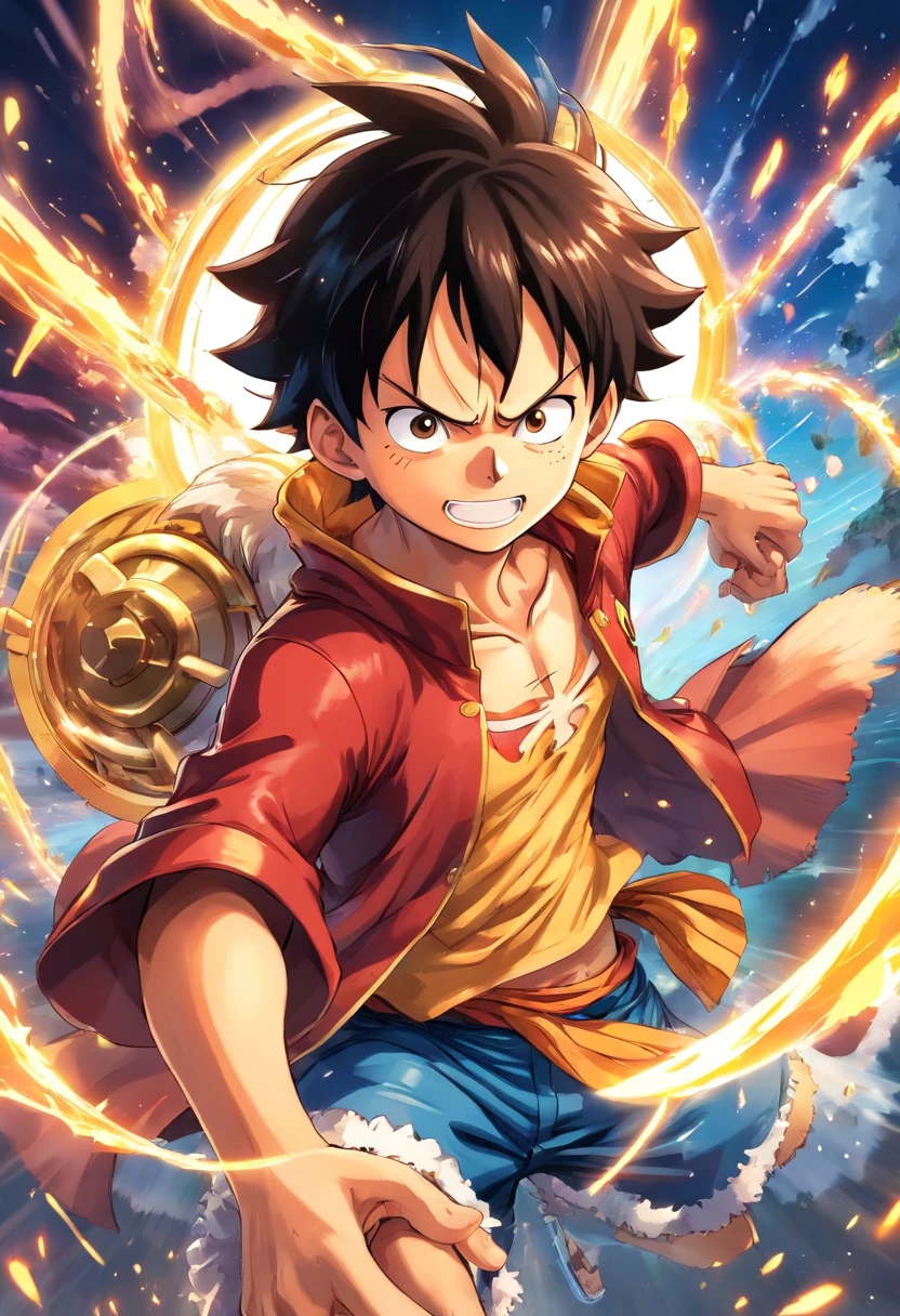 a detailed illustration of Monkey D. Luffy em sua forma Gear 5