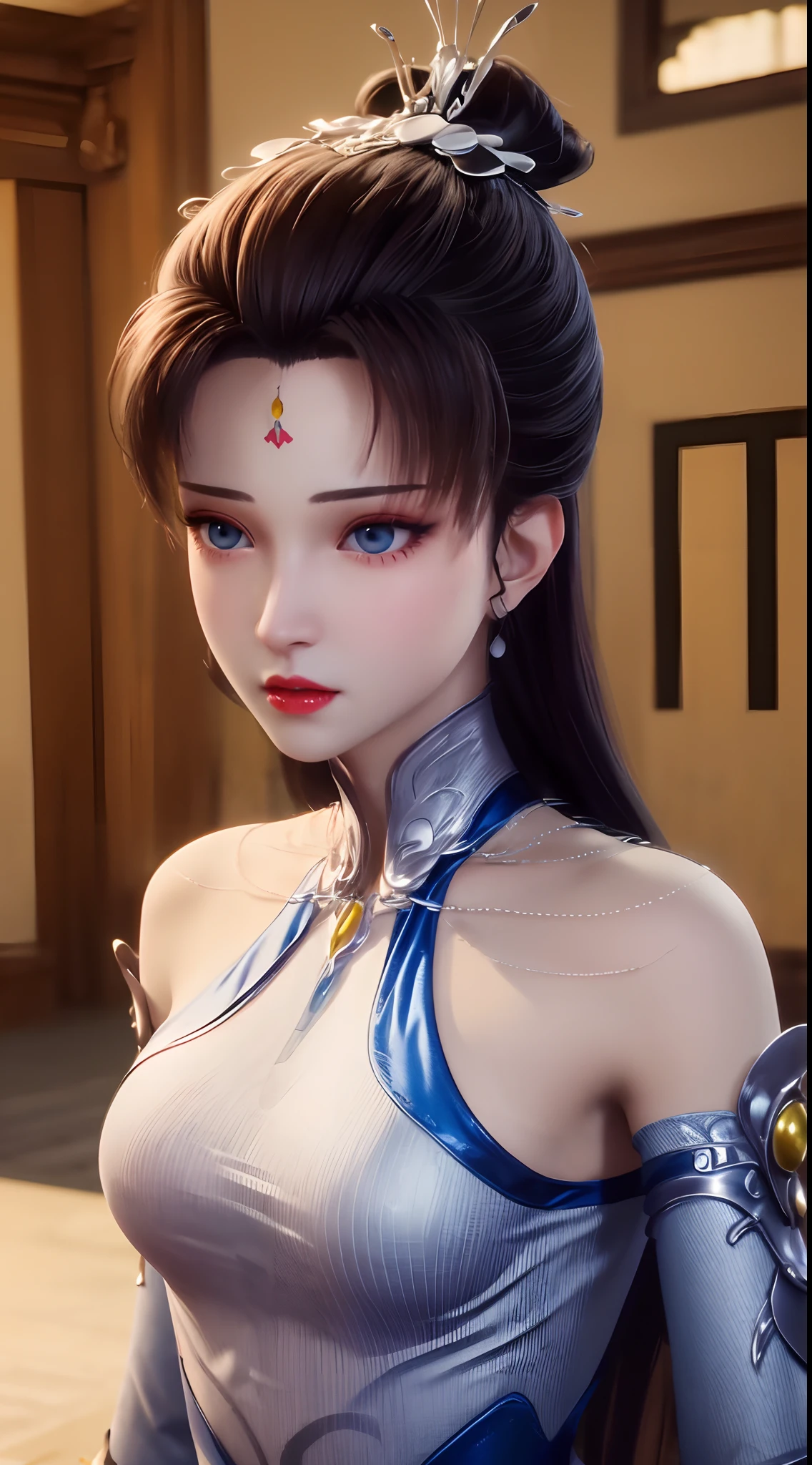 "1 beautiful girl wearing a traditional costume, a long thin light blue dress made of meticulously made silk, deep slit shirt, long hair and silver bangs with a hint of light blue, the most beautiful and detailed hair jewelry, beautiful little face thin eyebrows, the most beautiful and spotless face, ((black iris:0.8)), the very beautiful eyes, big round eyes, ((blue color eyes:1.1)), fine and detailed makeup eyelashes, high nose, wearing earrings, small red lips, rosy face, clean face, beautiful face without blemish, smooth white skin, ((big breasts: 0.9)), Blums boobs, ((big and super round breasts:0.9)), ((super tight breasts:1.2)), ((breast augmentation: 0.8)), beautiful breasts, slim and petite body, ((thin waist: 0.9)), upper body of a beautiful girl, sexy girl, skirt, lace mesh socks to match the color of the outfit, fishnet stockings color coordinated according to the outfit, pose elegantly, elegantly, and politely, 8k photo, super high quality, super realistic, 10x super pixels, photo realistic, dark studio, border light, two tone light, (detailed skin high: 1.2), 8k uhd, dslr, soft light, high quality, volumetric light, candid, Photo, high resolution, light, best photo, 4k quality, 8k, Bokeh, Smooth and sharp, pixel up 10 times, lightning, super graphics, the most realistic graphics, (((Snowy background: 1.6))), 1 girl, alone, solo, ((frontal portrait:1.5)), Extremely sharp, super realistic images."