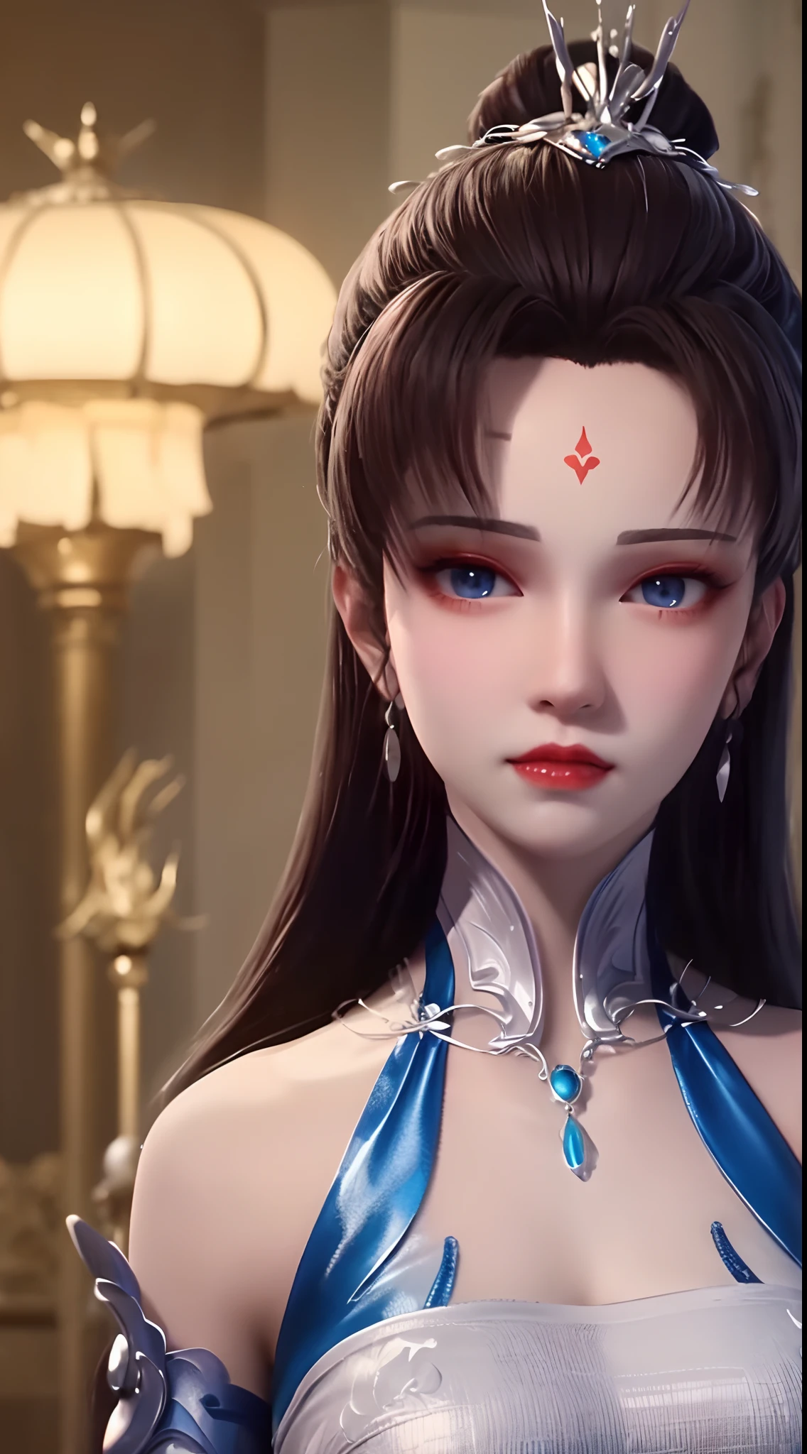 "1 beautiful girl wearing a traditional costume, a long thin light blue dress made of meticulously made silk, deep slit shirt, long hair and silver bangs with a hint of light blue, the most beautiful and detailed hair jewelry, beautiful little face thin eyebrows, the most beautiful and spotless face, ((black iris:0.8)), the very beautiful eyes, big round eyes, ((blue color eyes:1.1)), fine and detailed makeup eyelashes, high nose, wearing earrings, small red lips, rosy face, clean face, beautiful face without blemish, smooth white skin, ((big breasts: 0.9)), Blums boobs, ((big and super round breasts:0.9)), ((super tight breasts:1.2)), ((breast augmentation: 0.8)), beautiful breasts, slim and petite body, ((thin waist: 0.9)), upper body of a beautiful girl, sexy girl, skirt, lace mesh socks to match the color of the outfit, fishnet stockings color coordinated according to the outfit, pose elegantly, elegantly, and politely, 8k photo, super high quality, super realistic, 10x super pixels, photo realistic, dark studio, border light, two tone light, (detailed skin high: 1.2), 8k uhd, dslr, soft light, high quality, volumetric light, candid, Photo, high resolution, light, best photo, 4k quality, 8k, Bokeh, Smooth and sharp, pixel up 10 times, lightning, super graphics, the most realistic graphics, (((Snowy background: 1.6))), 1 girl, alone, solo, ((frontal portrait:1.5)), Extremely sharp, super realistic images."