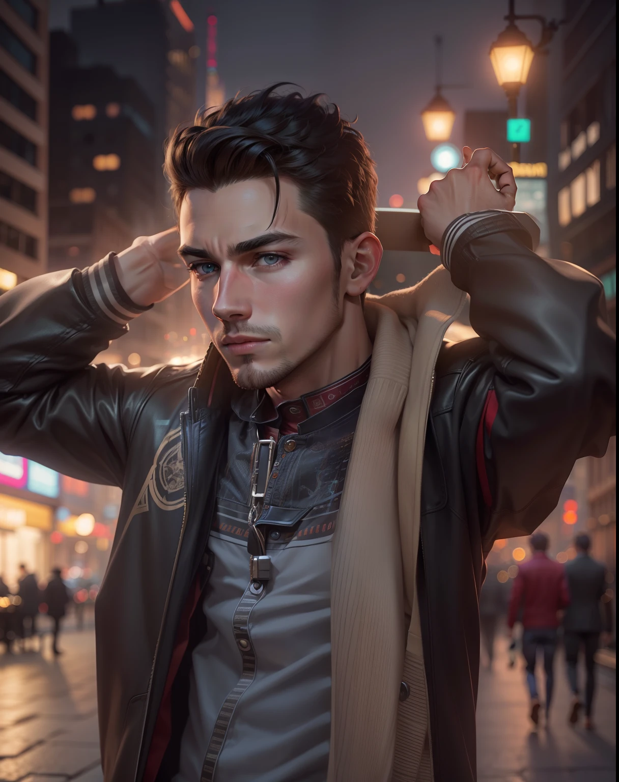 Change backround,city night backround, hansome boy, realistic face,real face,8k, ultra realistic