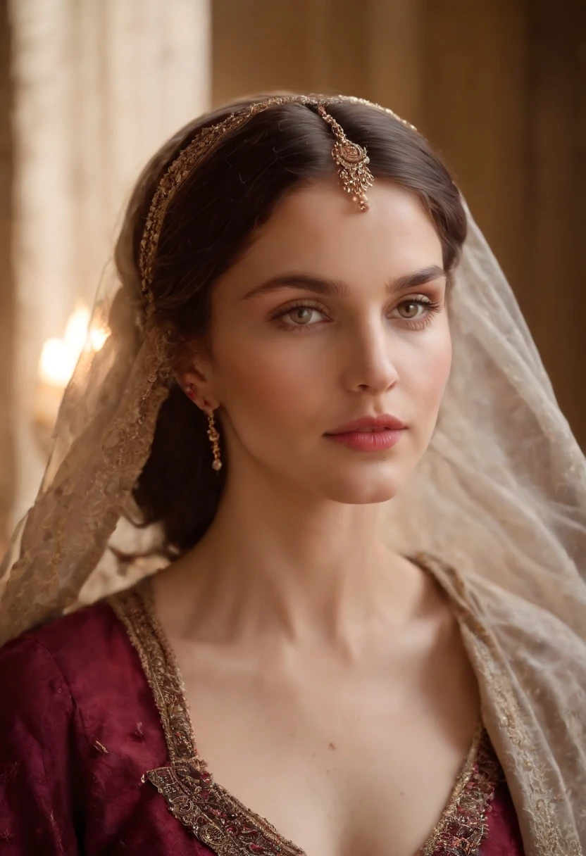 (((A deep reddish scar runs through his left cheek))) peau claire, Women about 19 years old, Cheveux gris naturels, Yeux verts distinctifs, Porter Cole, mince et gracieux,, beau, Candlelight in a medieval atmosphere, Mise au point ultra nette, Realistic shooting, Moroccan women's caftan clothing in the Middle Ages, tetradic color (cicatrice:1.4)