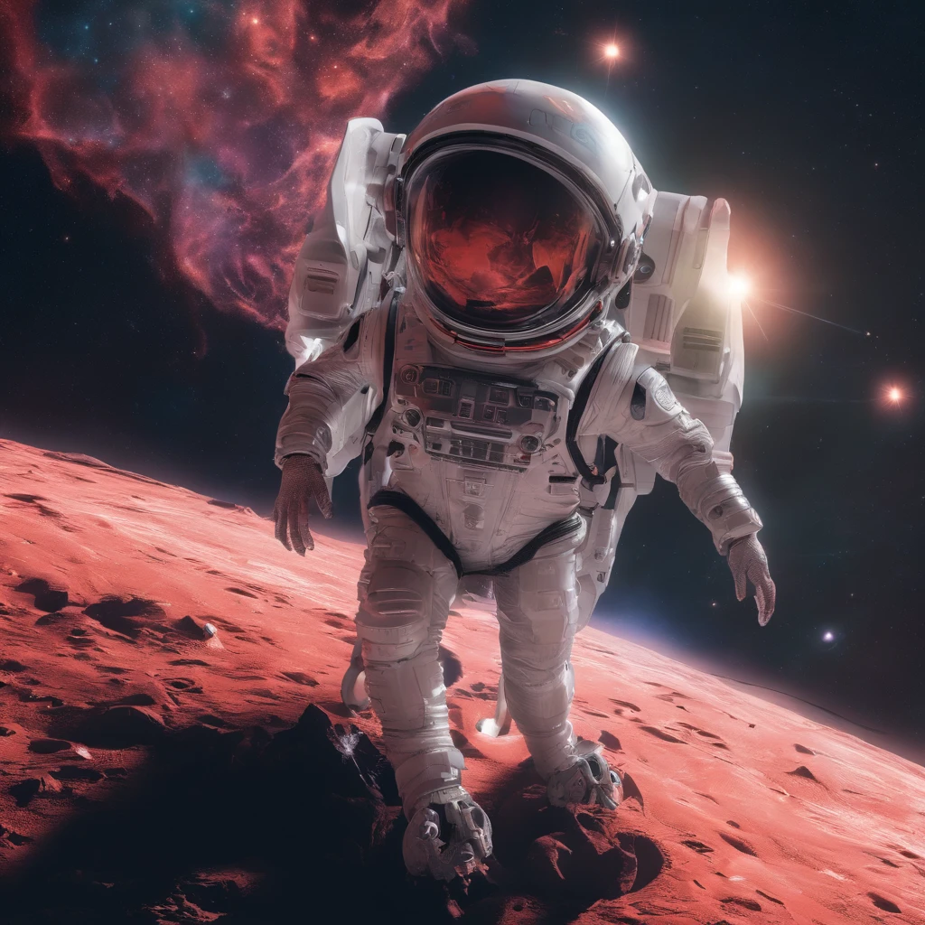 Pleiades spacesuit mine,Stereo equidistance,starlights,dingdall effect,Light and shadow intensification,3D modeling,Four-dimensional model,Virtual Engine,rendering,Studio lighting,The light shines,fantasy atmosphere,vibrant with colors,8K,Surface reflected light