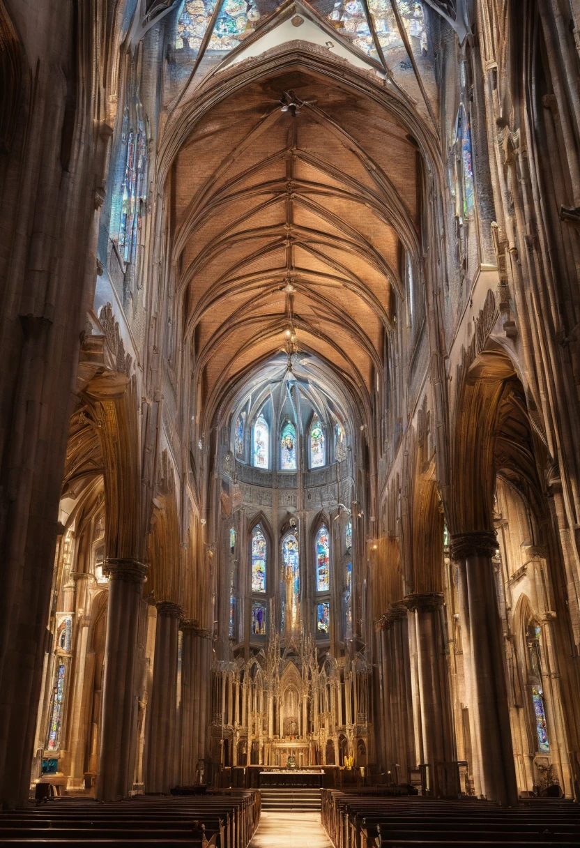 A holy church, shrouded in mystery, embodies hope and greatness. With (best quality, highres, photorealistic) details, depict the awe-inspiring architecture of the holy church. Illuminate the scene with gentle (warm, soft) lighting that accentuates the sacred atmosphere. The stained glass windows cast vibrant colors across the solemn interior, creating a serene ambience. Capture the intricate (ornate, detailed) designs of the church's arches, pillars, and vaulted ceilings, showcasing the craftsmanship and grandeur. Let the shadows and light play harmoniously, evoking a sense of tranquility and reverence.