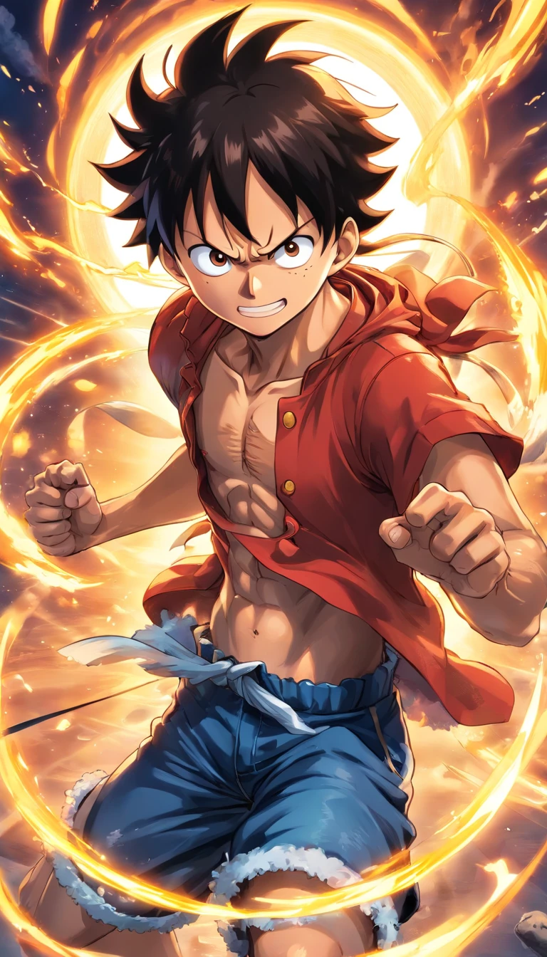 a detailed illustration of Monkey D. Luffy form Gear 5