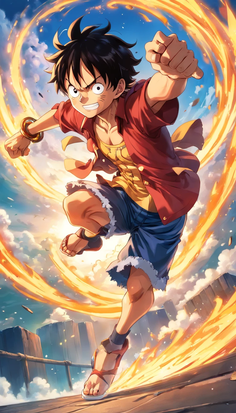 a detailed illustration of Monkey D. Luffy form Gear 5