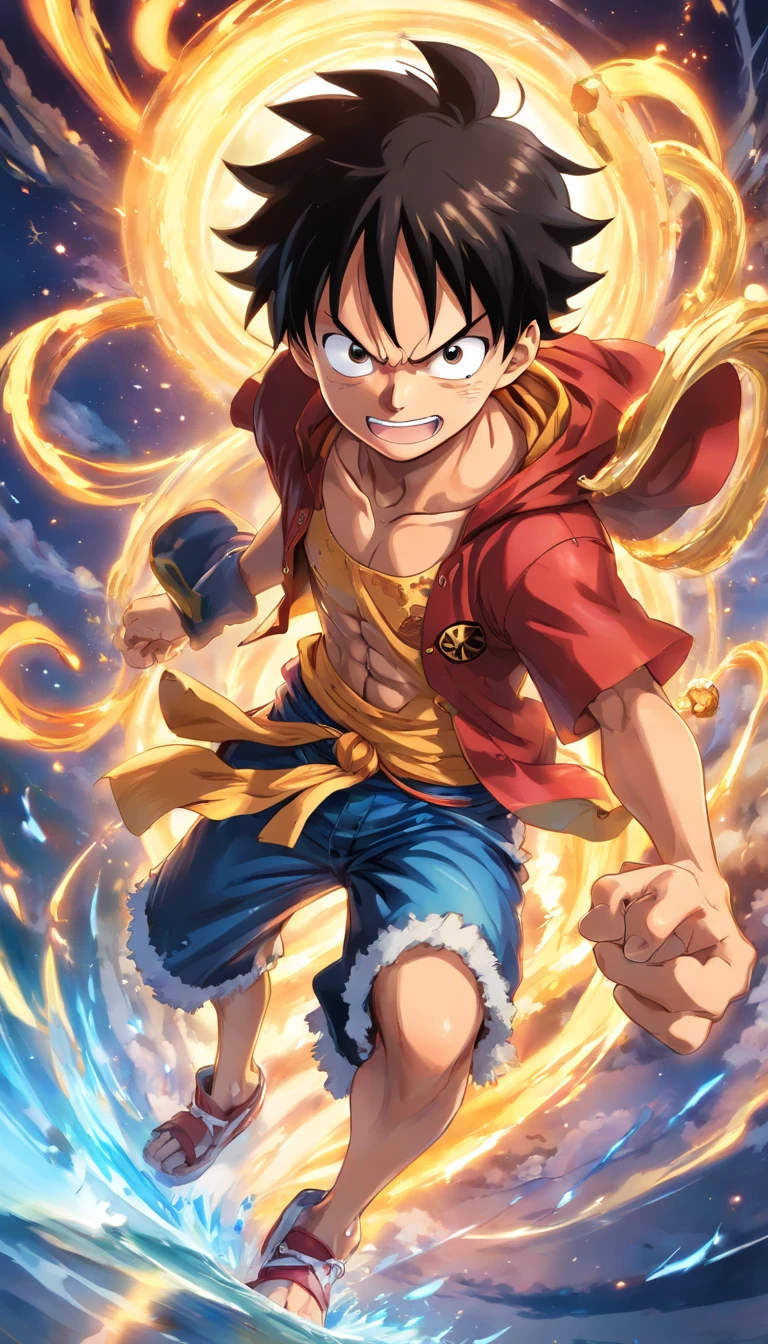 a detailed illustration of Monkey D. Luffy form Gear 5