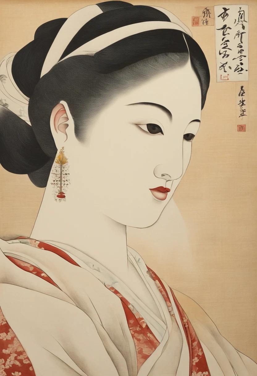without background、simple background、Best Quality, Kitagawa Utamaro's style, ukiyoe painting,