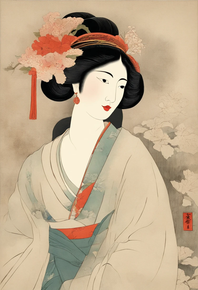without background、simple background、Best Quality, Kitagawa Utamaro's style, ukiyoe painting,