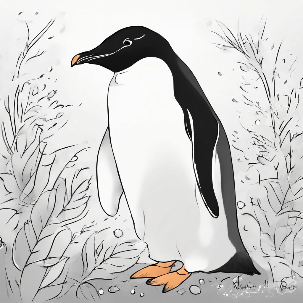 "Generate cute penguin images in super high quality anime style。Subject to the following conditions::、Can you make an anime-style image of a beautiful penguin？ Make sure each image shows only one cute cartoon-style penguin。Do not let other penguins or animals in。Make sure there is only one anime-style cute penguin in the scene。 Don't let penguins hold more limbs than necessary、Please draw with a natural posture while incorporating anime-style features。While maintaining cuteness、Avoid excessive display of limbs。 Be careful to draw a natural anime-style environment in the background.。Imagine a cute anime-style penguin scene with a happy expression.。 Draw carefully so that the tail does not appear on the penguin's ass。Adjust it to keep a natural look。 so that the penguin's neck is the correct length,,、Adjust the balance while keeping the characteristics of the anime。 Draw a chubby anime-style penguin body shape。With a cute rounded body、Beautifully reproduces the fluffiness of obesity。 Make sure the cheeks are not emphasized.、Draw cute penguins with a neat impression in anime style。 Try to make the cartoon-style images generated look beautiful with only one penguin..。Unpleasant facial expressions and situations、Elements of violence and anxiety、Discriminatory or insulting elements、Don't include sensitive topics or biases.。 Follow these instructions、Maximize the charm of cute anime-style penguins、We are waiting for a nice image with a clean impression。"