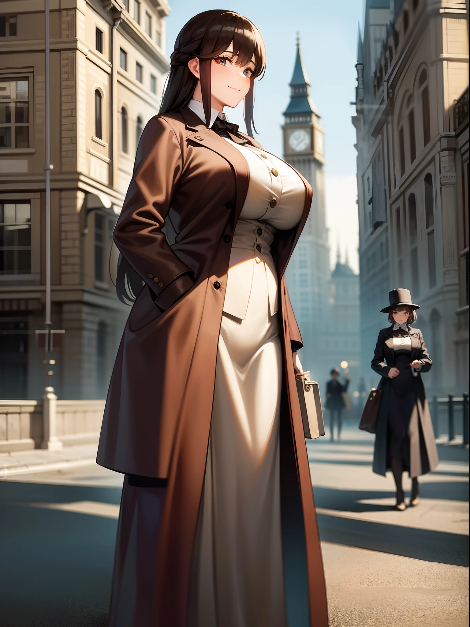 sherlock holmes & watson,
huge huge huge huge huge huge busty 2 girls assemble,
sherlock holmes girl brown glen check frock coat,
side standing watson girl white formal suits,
detective,
gently,
elegance,
wind,
smile,
london,
baker street,
british,
real face,
real body,
real background,
((((masterpiece)))), high quality, very_high_resolution, large_filesize, full color,