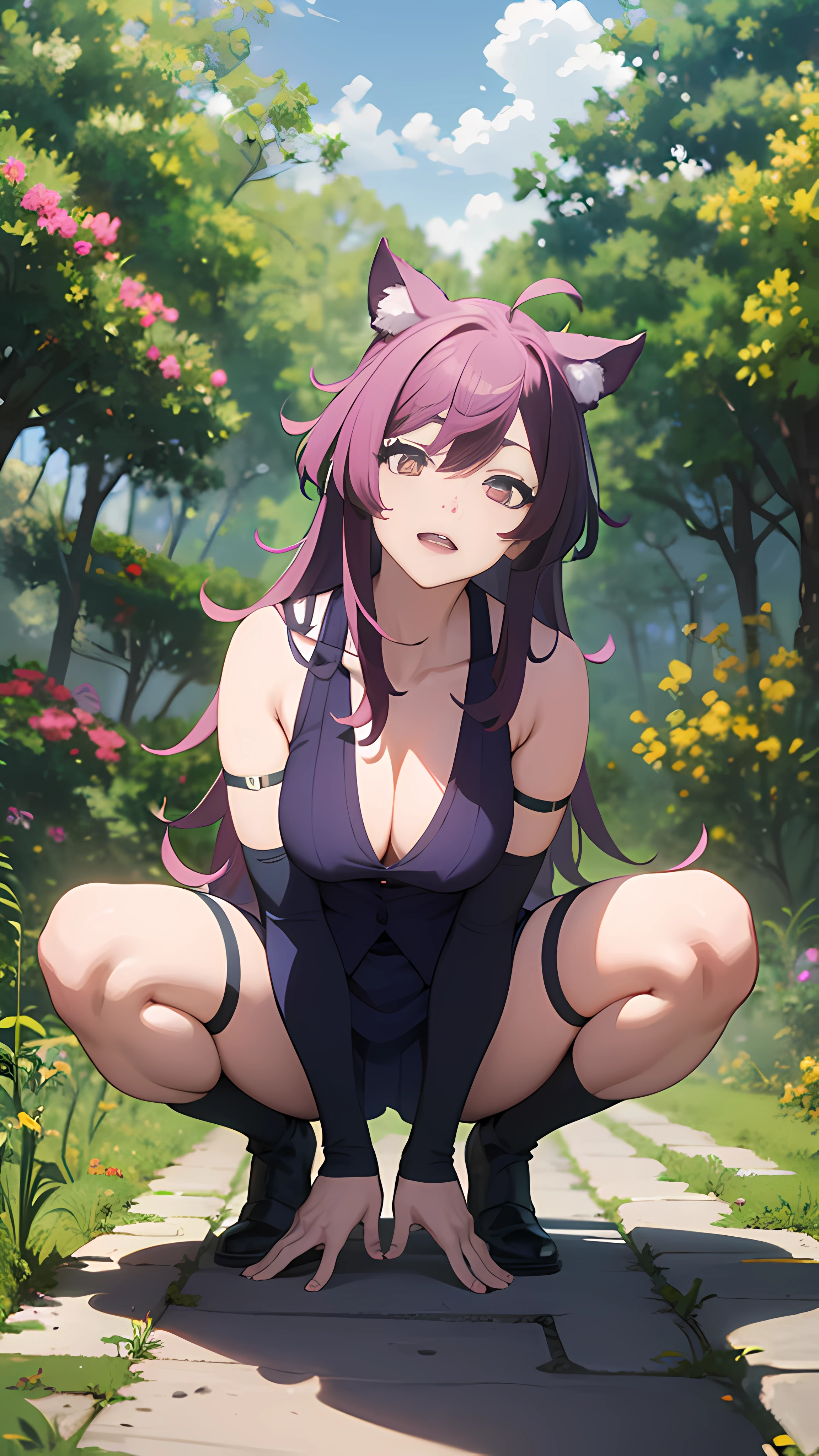 Chica de anime sentada en el suelo con las piernas cruzadas, Anime Catgirl, Anime Moe Artstyle, linda Catgirl de anime, Chica anime con orejas de gato, commission for high resolution, Hermosa Catgirl de anime, gato anime, high quality anime artstyle, pose casual, Catgirl, realistic anime artstyle, Personaje de estilo anime, The anime girl is crouching
