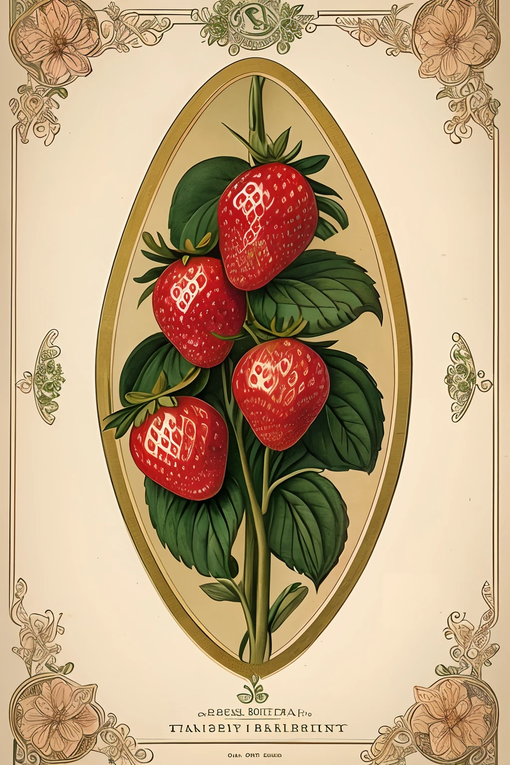 Vintage Victorian style　Precise botanical encyclopedia (best quality:1.2), (detailed:1.2), (masterpiece:1.2), vintage botanical illustrations of strawberries