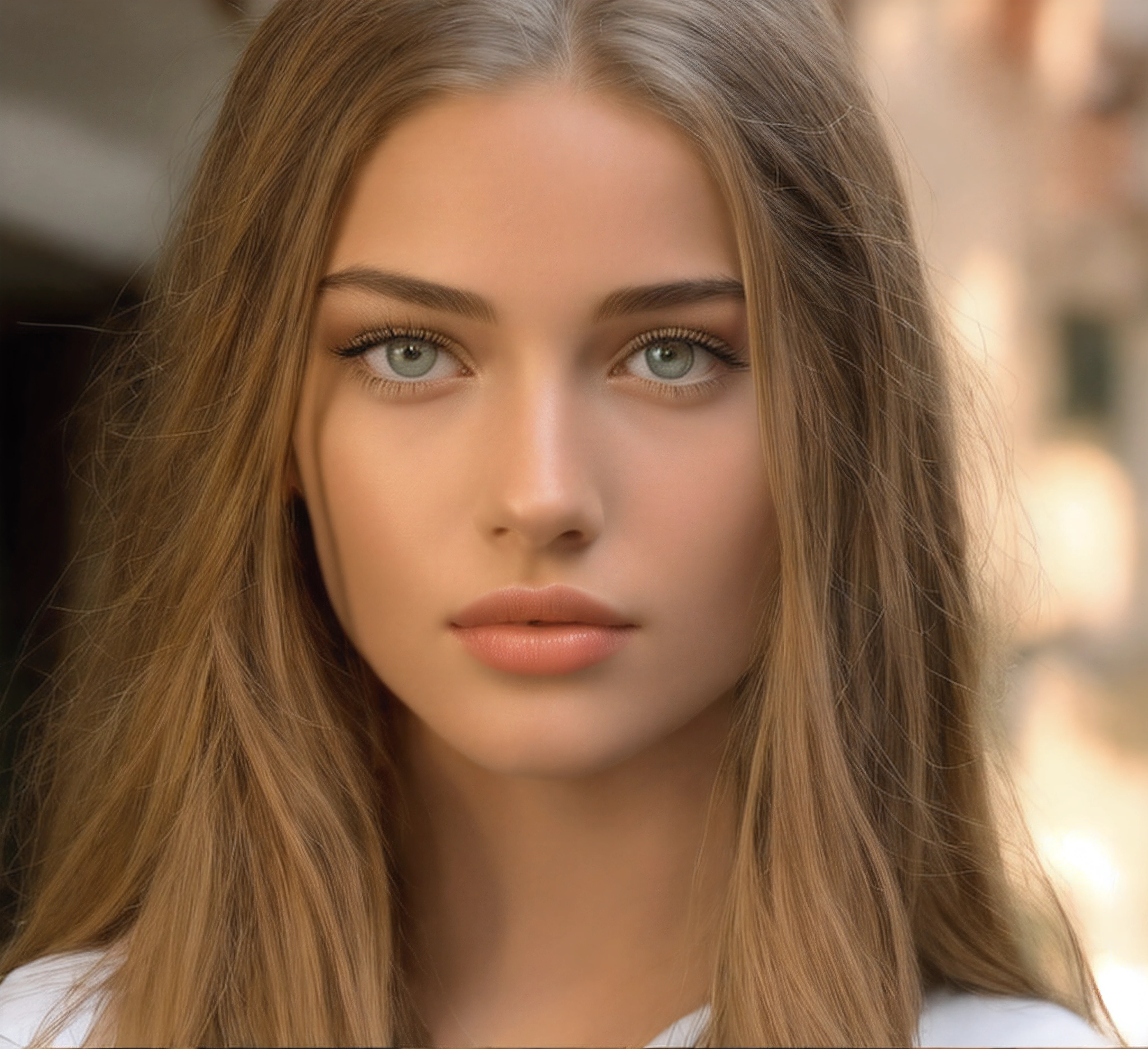 there is a woman with long hair and a white shirt, attractive beautiful face, gorgeous attractive face, beautiful model girl, beautiful girl model, perfect face model, photorealistic beautiful face, perfect face and eyes, sexy girl with green eyes, extremely beautiful face, perfect face ), beautiful perfect face, close-up perfect face, gorgeous young model, realistic beautiful face