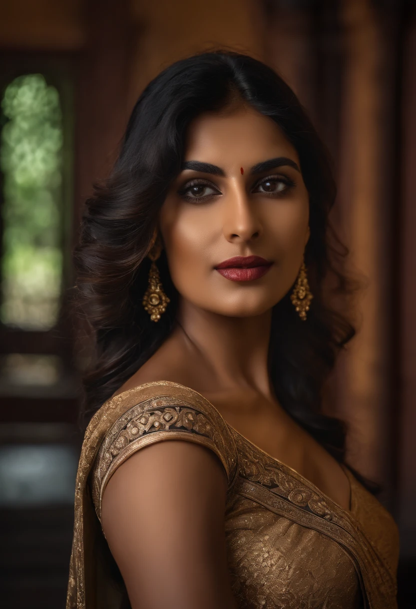 portrait of a Glamorous Hollywood (Indian woman:1.4) model, exposed breast, pointed nipples, no bra, no panties, kkw-ph1 (1girl, (dark, darkness), cinematic lighting) BREAK photorealistic, asymmetry, (full body), masterpiece, HDR, best quality, skin pores, detailed face_and_eyes, realistic human hands, detailed, centerfold, 8k,((rgb, legendary creatures, fantasy), beast tamer), legendary creatures, mythical beasts, magical bond, lora:MythicalCompanionsV2:0.8) BREAK photorealistic, mythical companions, HDR, best quality, fantastical creatures