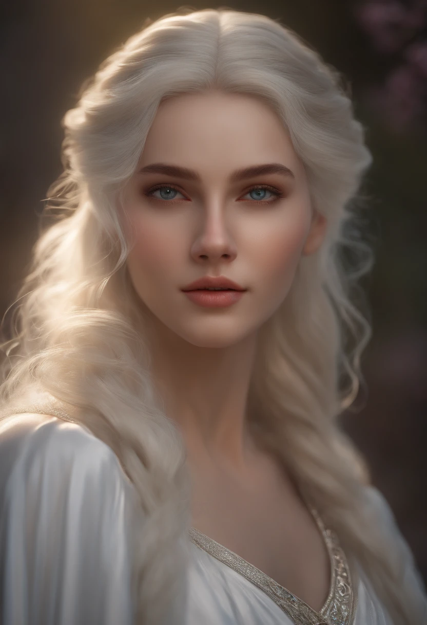 Woman 20 years old, Cold beauty, The perfect facial feature of the Greek goddess, finely detailed facial features, White Skin Skin, White colored hair, Ultra photo realsisim, Photo realism, finedetail, Best quality, CG Unity wallpaper with high detail 8k, Perfect artwork,