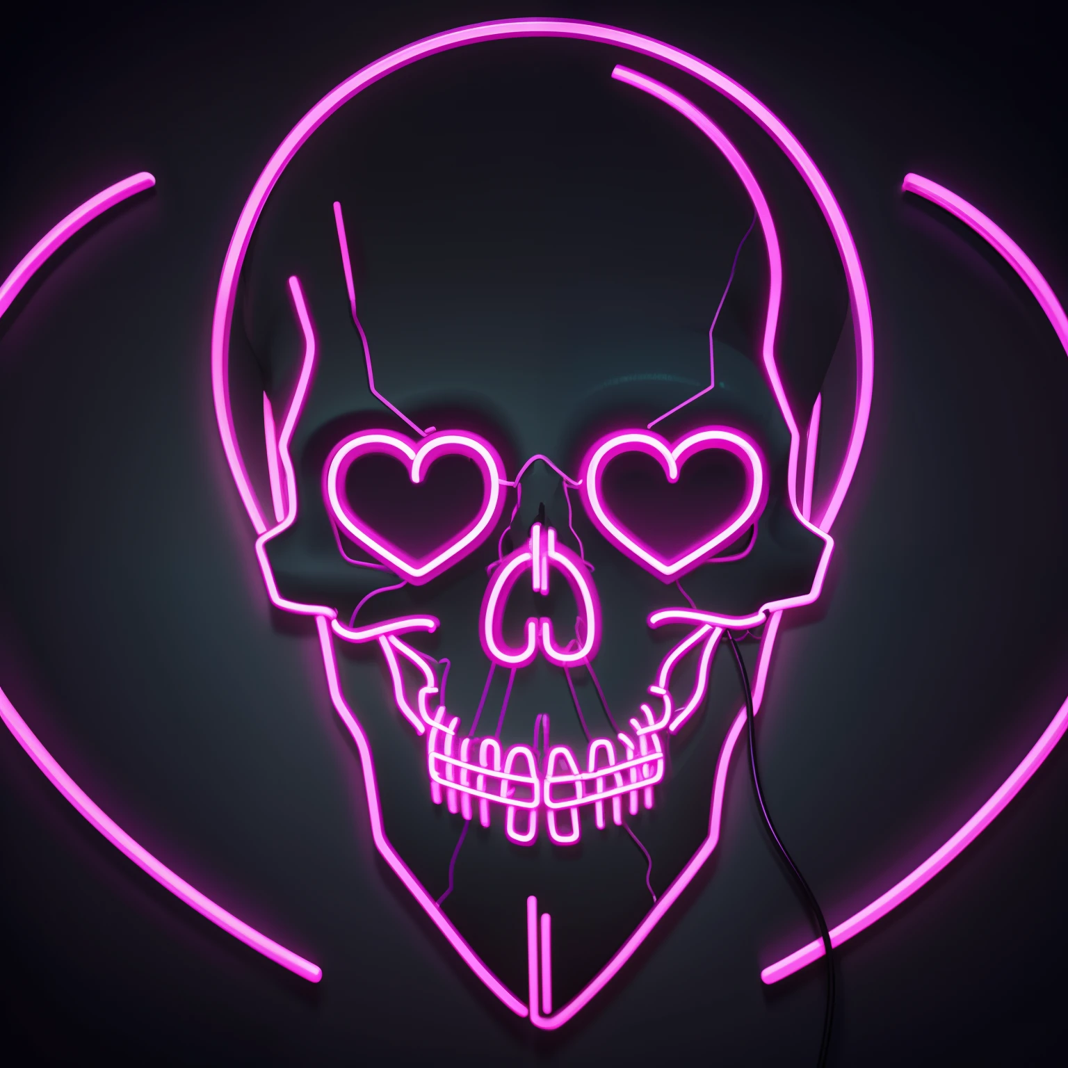 (Neon skull with heart-shaped logo), Neon, glitch, Hlga