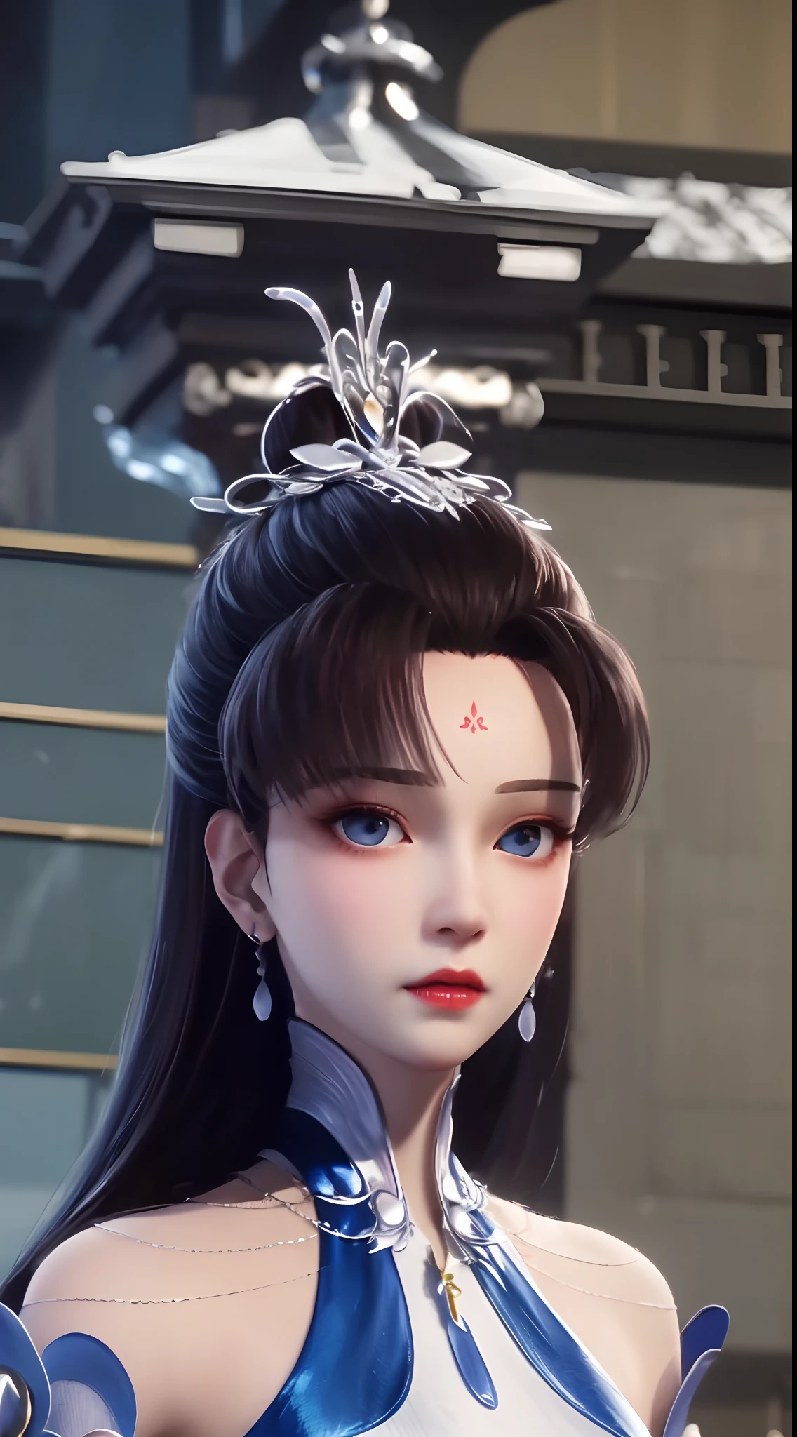 "1 beautiful girl wearing a traditional costume, a long thin light blue dress made of meticulously made silk, deep slit shirt, long hair and silver bangs with a hint of light blue, the most beautiful and detailed hair jewelry, beautiful little face thin eyebrows, the most beautiful and spotless face, ((black iris:0.8)), the very beautiful eyes, big round eyes, ((blue color eyes:1.1)), fine and detailed makeup eyelashes, high nose, wearing earrings, small red lips, rosy face, clean face, beautiful face without blemish, smooth white skin, ((big breasts: 0.9)), Blums boobs, ((big and super round breasts:0.9)), ((super tight breasts:1.2)), ((breast augmentation: 0.8)), beautiful breasts, slim and petite body, ((thin waist: 0.9)), upper body of a beautiful girl, sexy girl, skirt, lace mesh socks to match the color of the outfit, fishnet stockings color coordinated according to the outfit, pose elegantly, elegantly, and politely, 8k photo, super high quality, super realistic, 10x super pixels, photo realistic, dark studio, border light, two tone light, (detailed skin high: 1.2), 8k uhd, dslr, soft light, high quality, volumetric light, candid, Photo, high resolution, light, best photo, 4k quality, 8k, Bokeh, Smooth and sharp, pixel up 10 times, lightning, super graphics, the most realistic graphics, (((Snowy background: 1.6))), 1 girl, alone, solo, ((frontal portrait:1.2)), Extremely sharp, super realistic images."