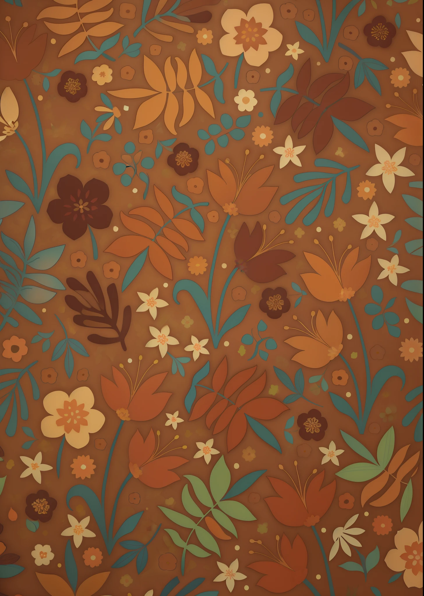 a floral pattern with many different colors and sizes, floral pattern, dark flower pattern wallpaper, brown flowers, floral motives, repeating fabric pattern, seamless pattern design, floral explosion, garden flowers pattern, ornate floral, floral patterned skin, patchy flowers, flowers and foliage, floral wallpaper, background full of brown flowers, floral growth, lush garden leaves and flowers