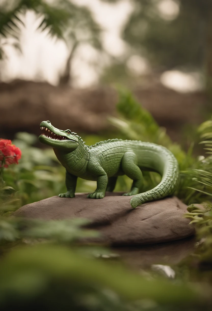 Perfect alignment, Cute little crocodile gun,in style of hayao miyazaki,Stand in a curved position, toy model, Sideways composition,Displays the center of the landscape composition,3 d model,Clay material,pure green,nearing perfection, Dynamic, Highly detailed, smooth, Sharp focus, 8K, high definition resolution, , White background