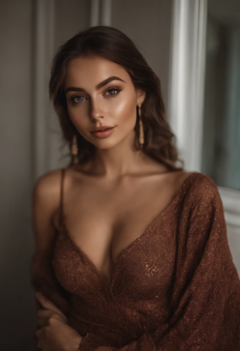 arafat woman nude, big tits, sexy girl with brown eyes, portrait Sophie Mudd, brown hair and big eyes, young woman selfie, bedroom eyes, purple myers, no makeup, natural makeup, looking directly into the camera, face with artgram, subtle makeup, stunning full body shot , in bathroom, cleavage