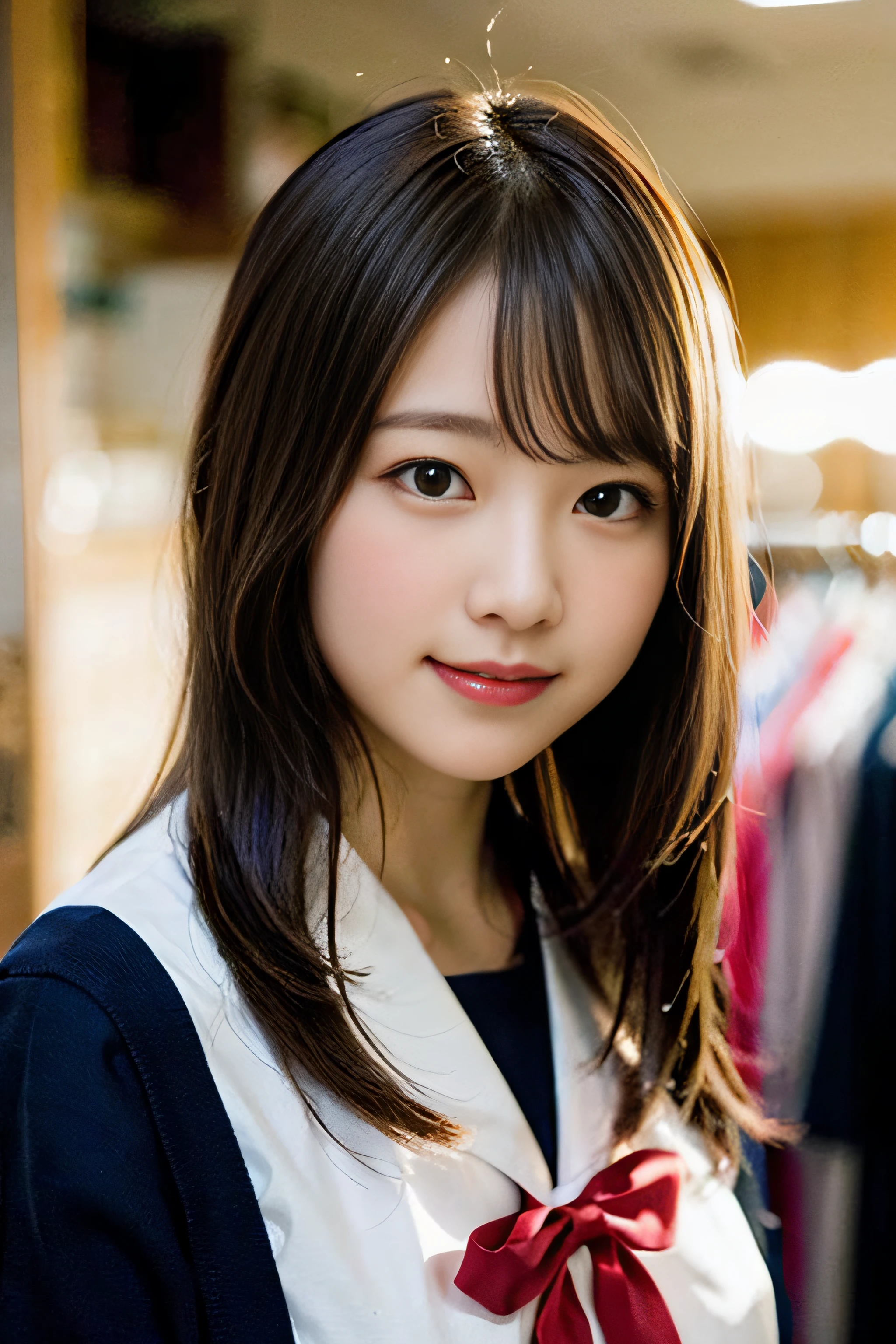 (8K、Raw photography、top-quality、masterpiece:1.2)、(realisitic、Photorealsitic:1.37)、ultra-detailliert、超A high resolution、女の子1人、see the beholder、beautifull detailed face、A smile、Constriction、(Slim waist) :1.3)、Beautiful detailed skin、Skin Texture、Floating hair、Professional Lighting、Whole human body、Longhaire、a blond、japanese hight school uniform、a sailor suit、Bob Hair、dress room、classmate、Happy smile、sixteen years old、During sex、Cowgirl、Face of pleasure