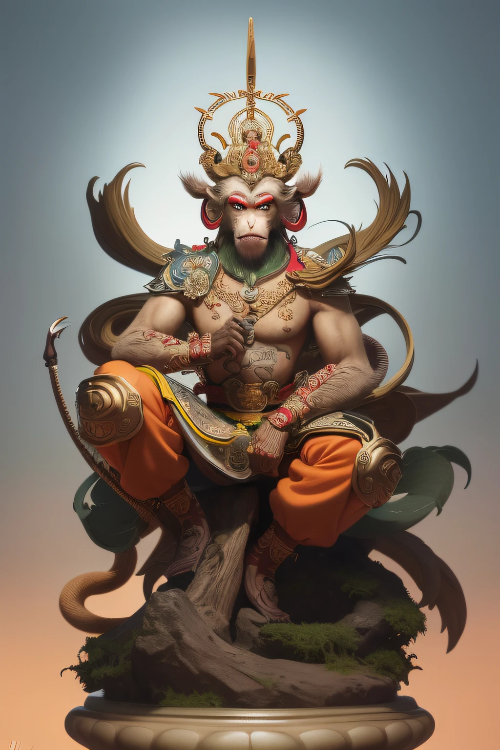 ((Best quality))), ((Ultra-detailed)), ((illustration)), Best quality at best，tmasterpiece，（fidelity：1.2），Statue of the Monkey King，