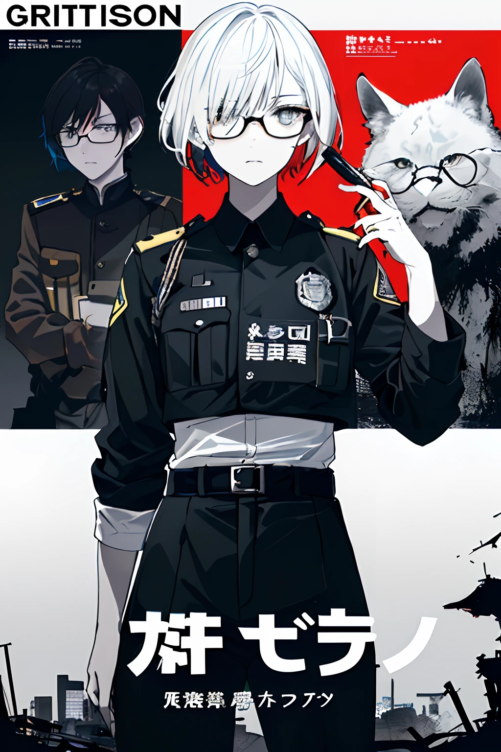 ((((Dramatic))), (((grittiness))), (((Intense))) The movie poster features a young woman as the central character。She stands confidently in the center of the poster,wearing police officer uniform,with a determined expression on her face。The background is dark and gritty,There is a sense of danger and a strong feeling。The text is bold and eye-catching,With catchy slogans,Adds to the overall drama and excitement。The color palette is dominated by dark colors,Dotted with bright colors,Make the poster dynamic and visually striking,tachi-e (Magazines:1.3), (Cover-style:1.3), Fashionab, woman, vibrant, Outfit, posing on a, Front,rich colourful,dyna,Background with,element in,self-assured,Expressing the,halter,statement,Attachment,A majestic,coil,Runt,Touching pubic area,Scenes,text,Cover of a,boldness,attention-grabbing,titles,Fashionab,typeface,Catchy,titles,more big,Smart、moderno、Trendy、focus-on、Fashionab、Short hairstyle、wears glasses