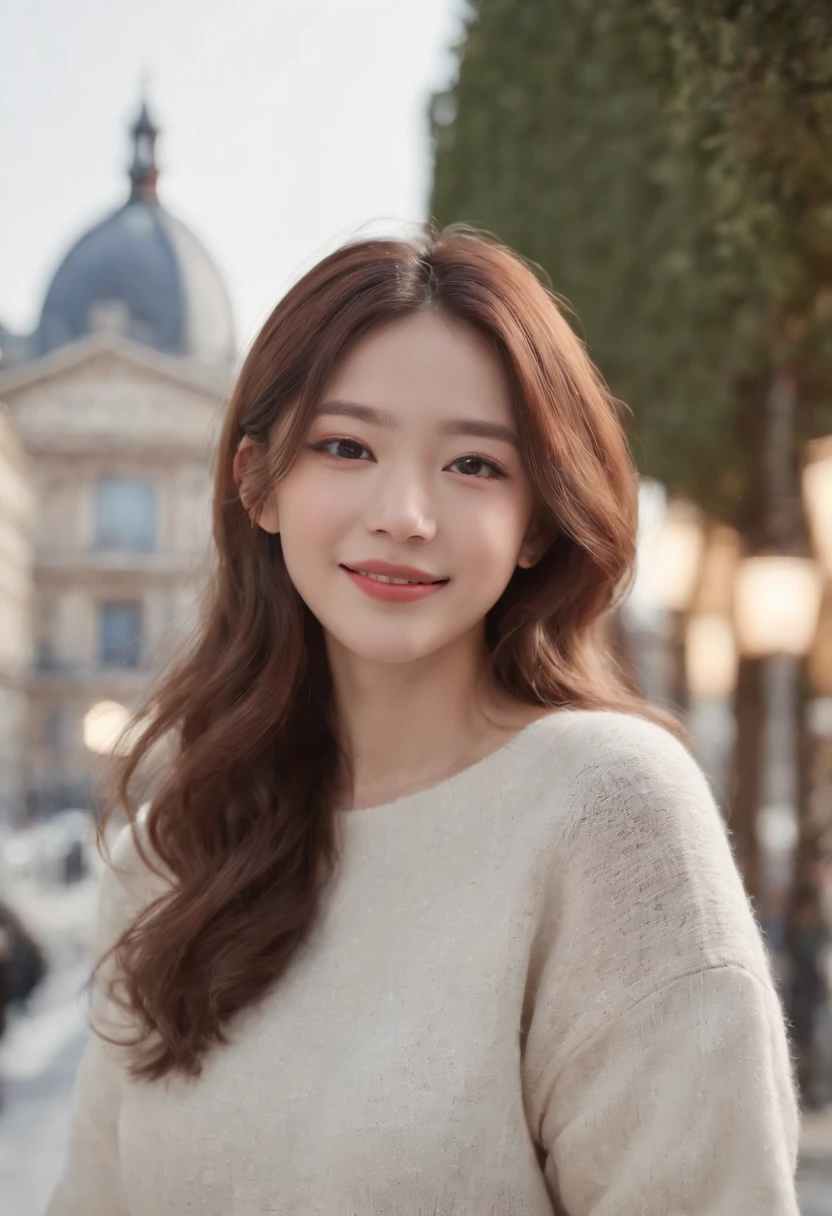 (8K、top-quality、masterpiece:1.2)、 (realisitic、Photorealsitic:1.37)、 ultra-detailliert、DJ Soda、 1 girl in、full body Esbian、Wearing a turtleneck sweater and skinny jeans、Stand in the streets of Paris with the Arc de Triomphe in the background、 cute little、独奏、 Beautiful detailed sky、 (A smile:1.15)、(Mouth closed)、 tiny chest、 beatiful detailed eyes、 (length hair:1.2)、 Floating Hair Novafrog Style、