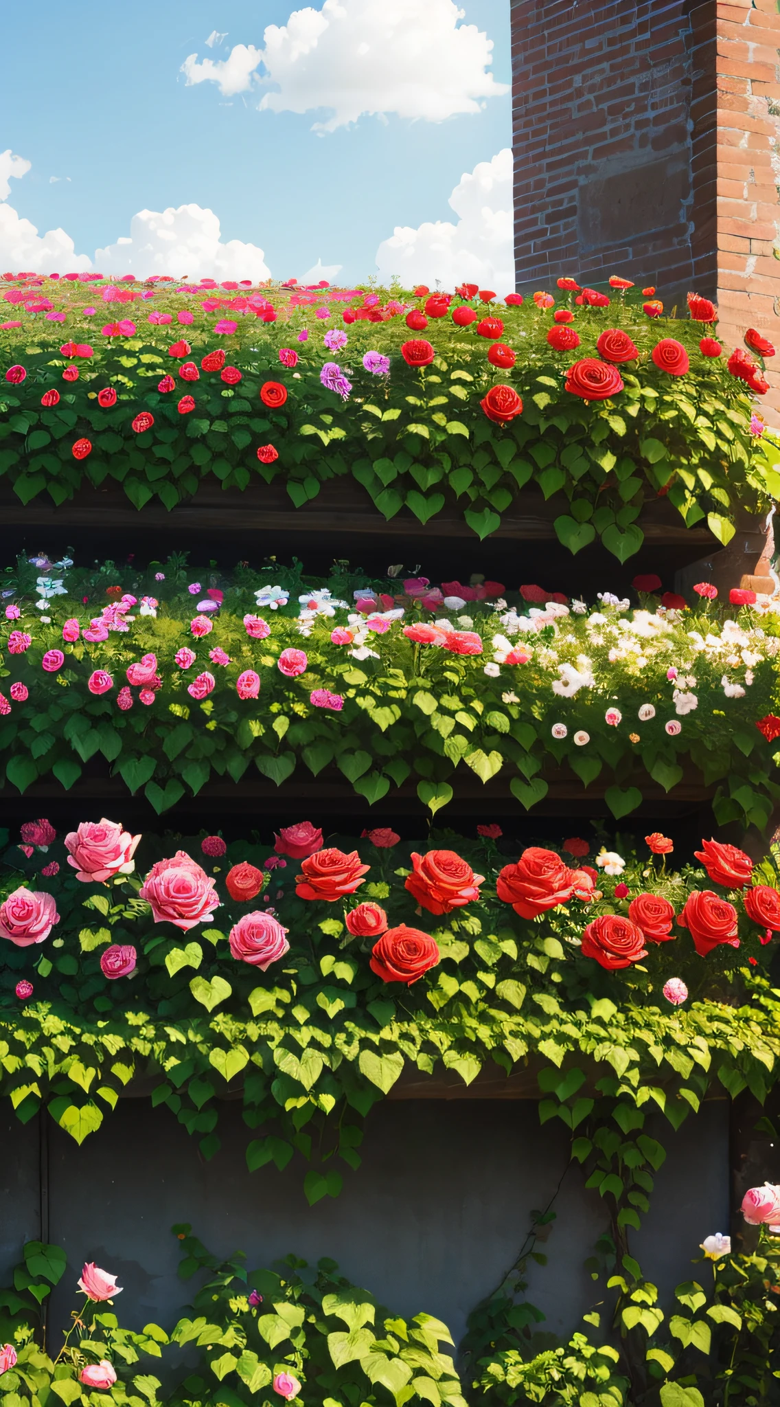 Brightly colored roses, blooming in summer