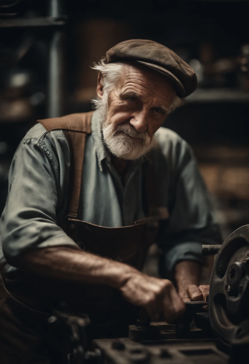 Portrait of a very old mechanic