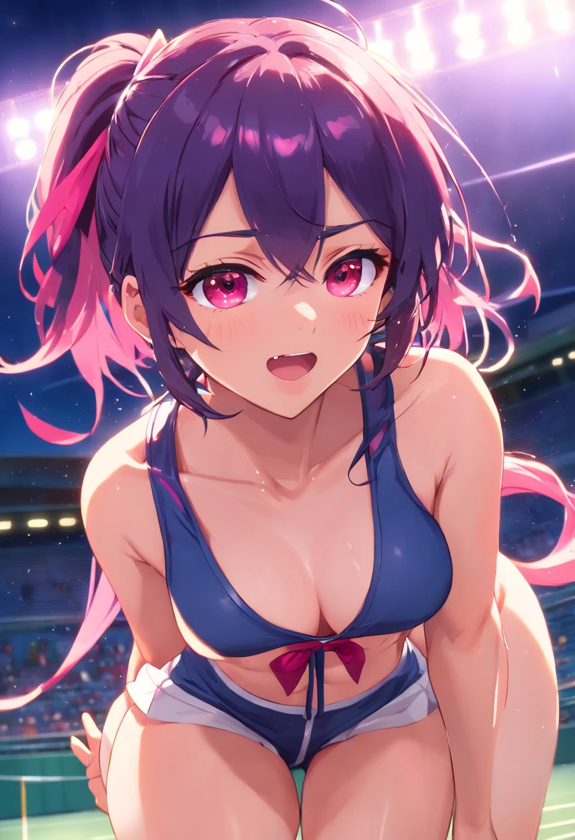 Sex addiction、(NSFW:1.4)、 small tit、17 age、cum shots,Smiling anime girl, Pink hair, hair messy, Red Eyes, Cute face, Appearance of girlfriend, White top, Black short skirt, Sensual pose bare shoulders,Omorashi、mad face、Train、Put inside、covered in cum、chains、Saliva,Kamimei、Omorashi、Super delicate、facials ,masutepiece, superfine illustration, Best Quality, light Particle, Ultra-detailed, 8K Wallpaper, (Bright colors:1.2), (tiny girl), Big breasts, Black hair, disheveled hair, Medium Hair, Ponytail, Pink ribbon, Shiny hair, Shiny skin, Delicate line tail face, (Pink tennis uniform), Sweat, The girl is drenched, Nipple, (Tennis Court), (Very beautiful pink eyes), Face, o-face,Blush cheeks, Tongue out, Saliva, Arched back, (A Man), (man behind girl), (Intense Sex:1.7), (Doggy sex), standing doggy, (vaginal pennis), hetero, (Man hugs girl's waist), (cum shots:1.2),