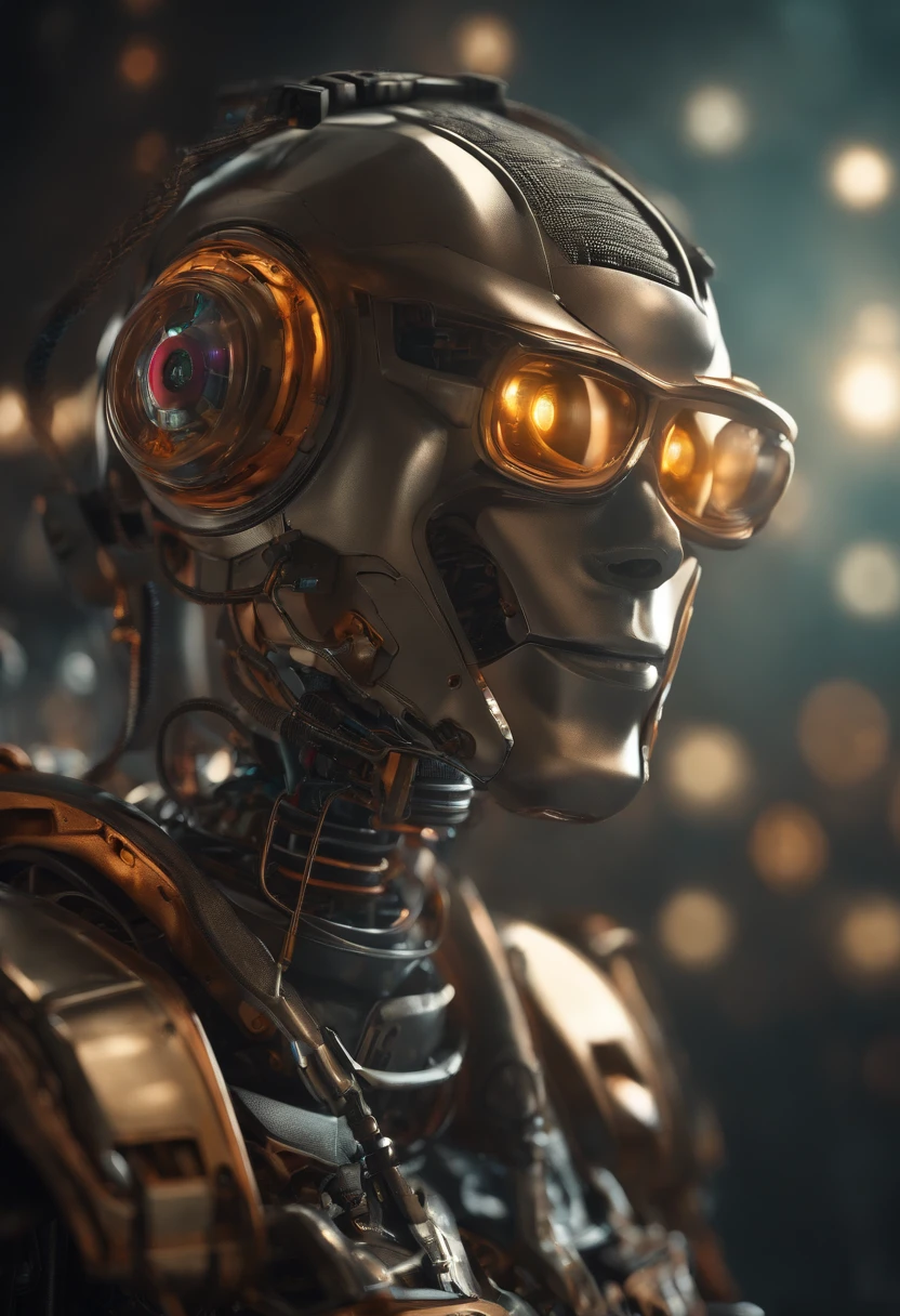 Create a nerdy robot, aged between and 16with a captivating smile that generates emotion in people when they see it, to be used in a technology school brand.