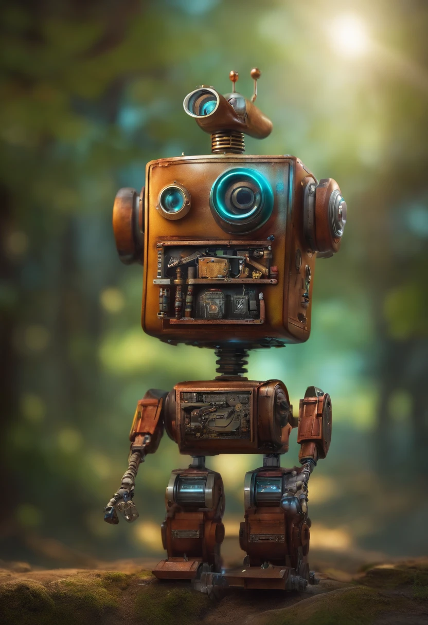 Create a nerdy robot, aged between  and 16with a captivating smile that generates emotion in people when they see it, to be used in a technology school brand.