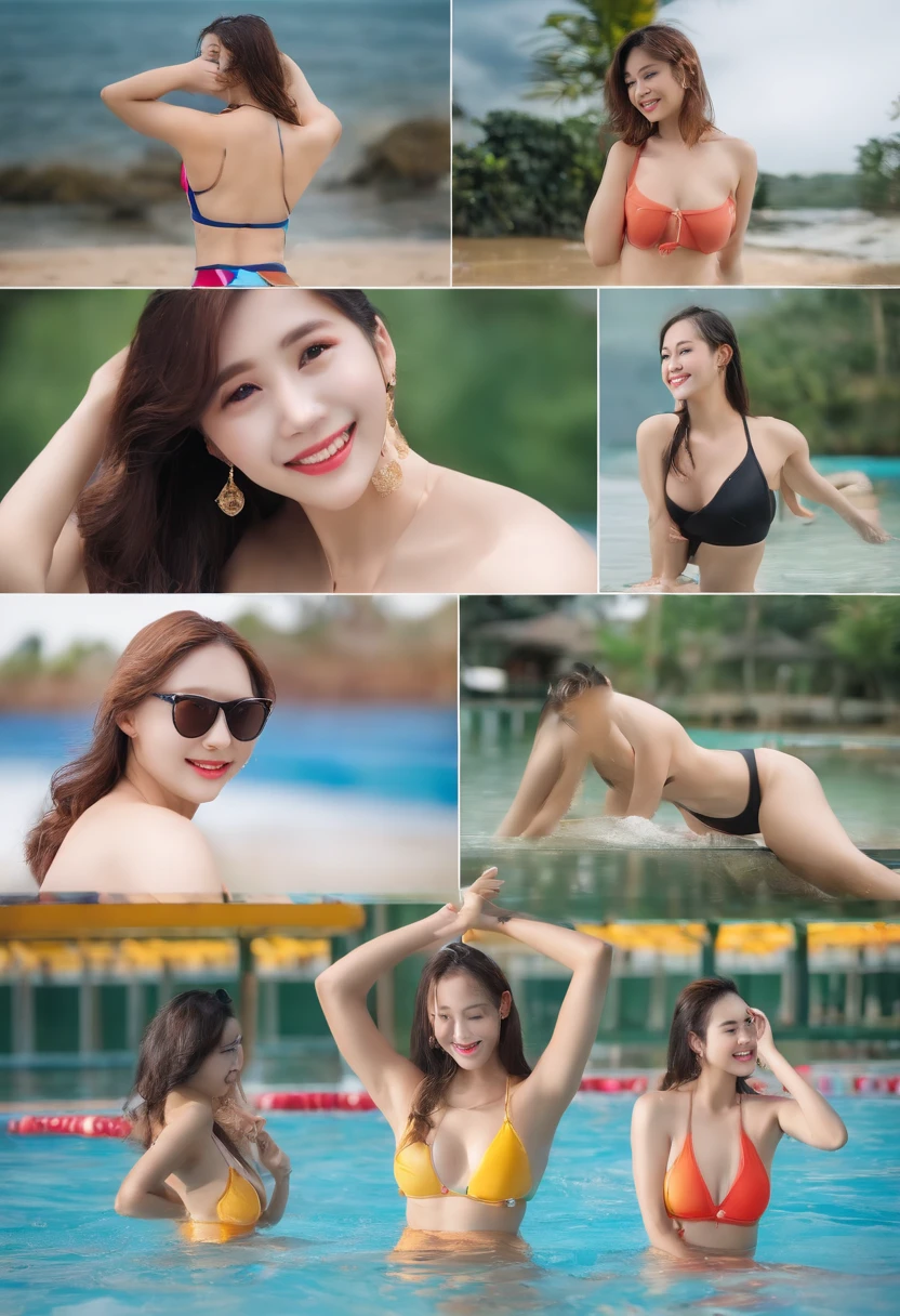 Sports Beauties、Masterpiece、Top image quality、Dating、a smile、huge tit、swim wears、Mare、(I'm wet all over my body:1.5)、Pose Random