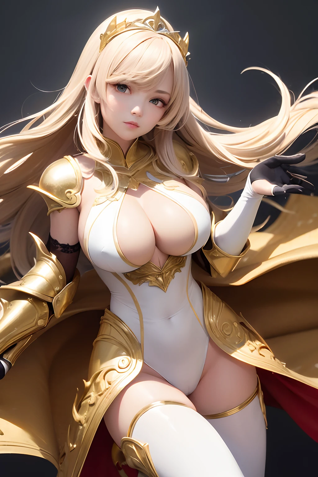 ((Best Quality, 8K, Masterpiece: 1.3)), 1girl, shiny skin, sharp, Perfect Body Beauty, realistic shaded perfect body, ("fantasy,bosysuit, white,gold decoration,transparent pussy" :1.2), , ("fantasy, black, armor gloves":1.2), ("fantasy, armor leggins"1.2), ("fantasy, robe"1.1), big_breasts, fantasy back ground, (dynamic pose:1.1), wind, inferno