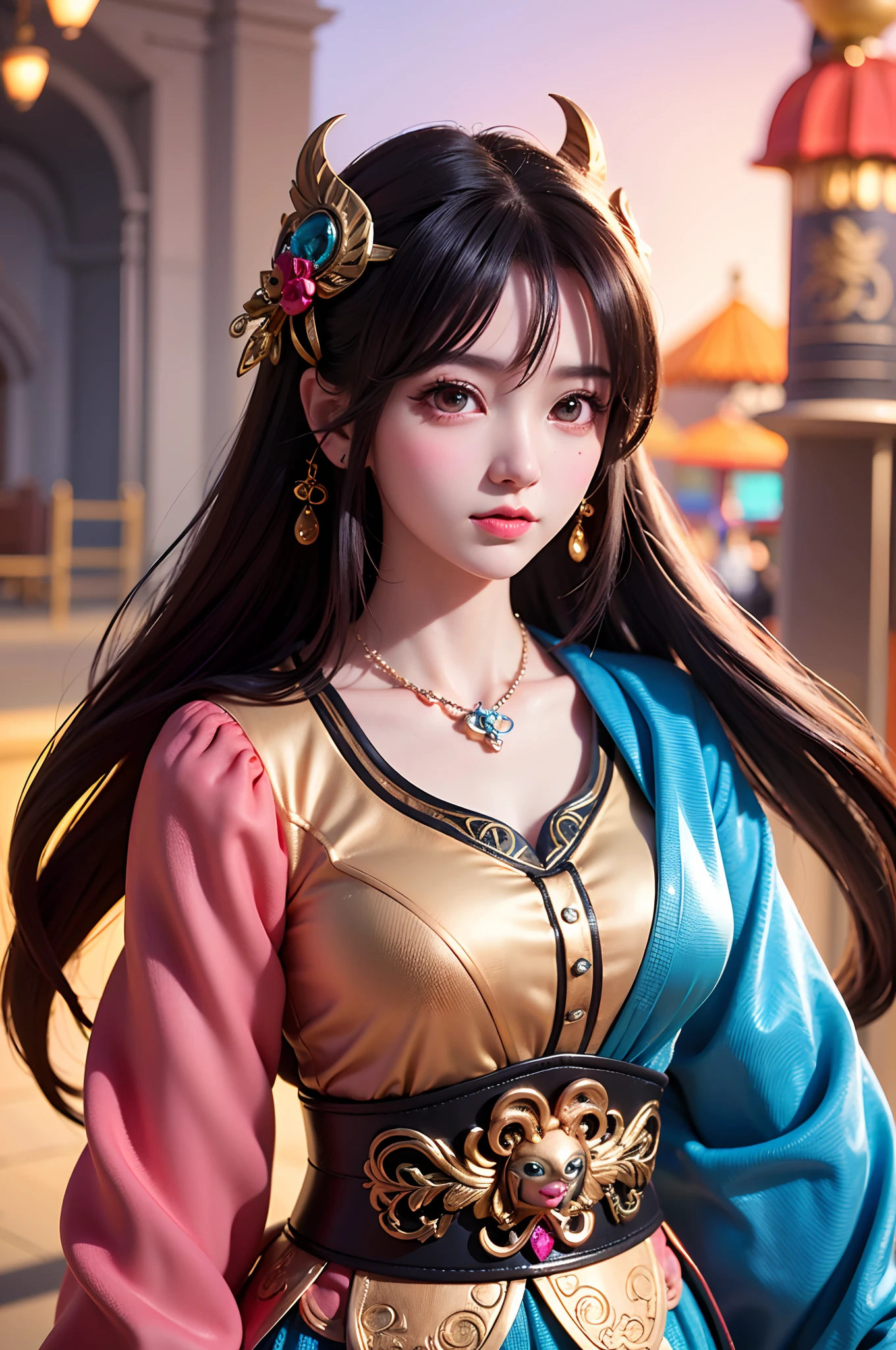 (Face focus:1.4,Super big eyes:1.4),Best quality, Masterpiece, Extremely detailed, high resolution, 4K, 超高分辨率, Detailed shadows, Perfect light and shadow,duo, Two girls in trendy costumes taking selfies on the street, Fantasy world,colorful pigtail, anime cosplaying, Anime style mixed with Fujifilm, Cute, big laughter, , Sexy,(Alebriès Art Style),PureErosFace_V1,Urzang-6500-V1 Edition.1,fantasyoutfit,The princess's eyes widened,Necklace of dreams,Fantastic ribbons,Dream rings,Fantastic jewelry,Fantastic hair accessory,Dream belt,Studio light,