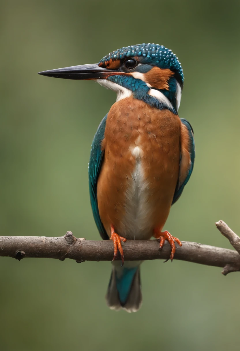 A kingfisher flutters gracefully on a finger, Strong morning light diffuses through the fog,Flapping,hovering、 Highlights its intricate feathers with dramatic sidelights、realisitic、realistic、Floating birds