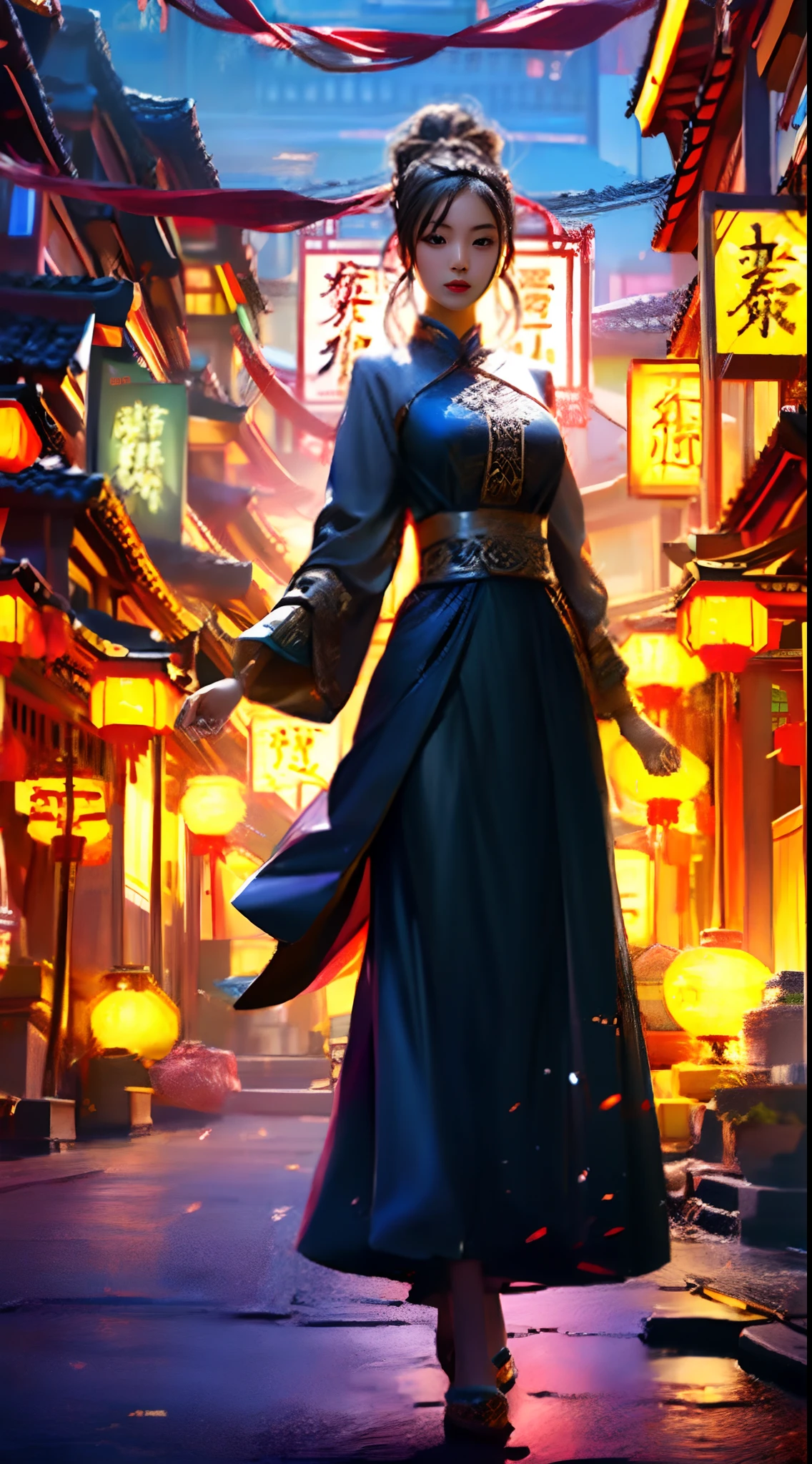 Chinese big breasts Multi-tenant building Back alley Suspicious Woman Black dress