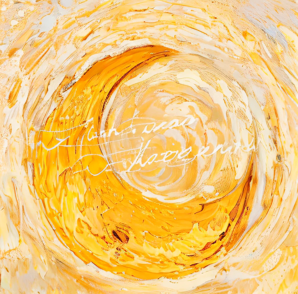 Van Gogh Rye Field Starry Sky Van Gogh style oil painting Painting depicts a swirl of yellow and white,There is a sentence above, thick impasto paint, Thick spots, thick impasto, Thick paint drop texture, ( prime time ), (prime time), painted in high resolution, orange yellow ethereal, abstract holescape, detailed impasto, inspired by Thomas Häfner