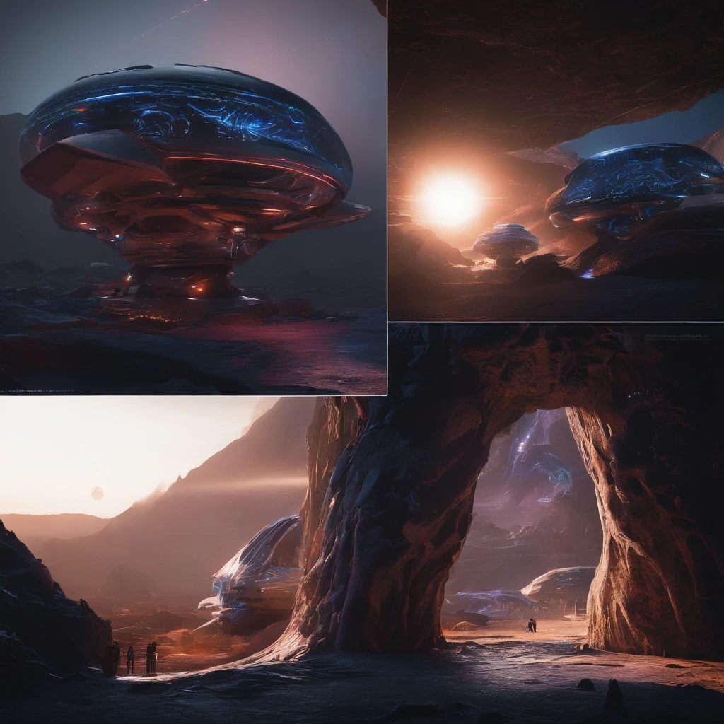 Natural light mine site,Stereo equidistance,starlights,dingdall effect,Light and shadow intensification,3D modeling,Four-dimensional model,Virtual Engine,rendering,Studio lighting,The light shines,fantasy atmosphere,vibrant with colors,8K,Surface reflected light