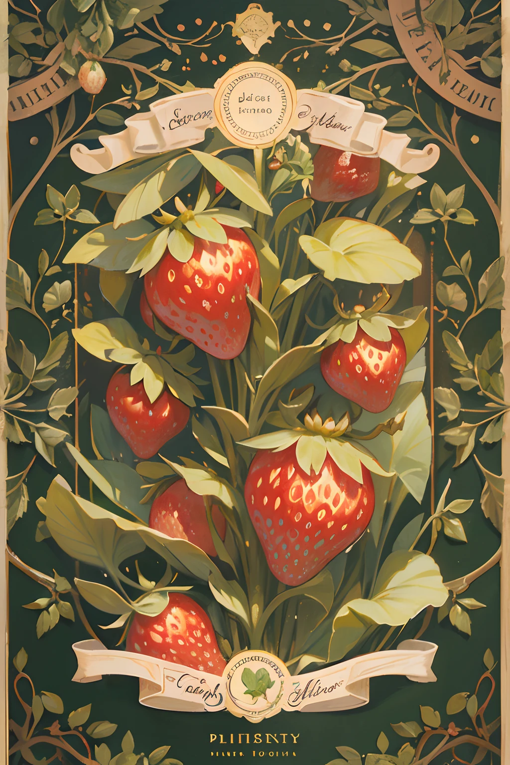 Vintage Victorian style Precise botanical encyclopedia (best quality:1.2), (detailed:1.2), (masterpiece:1.2), vintage botanical illustrations of strawberries