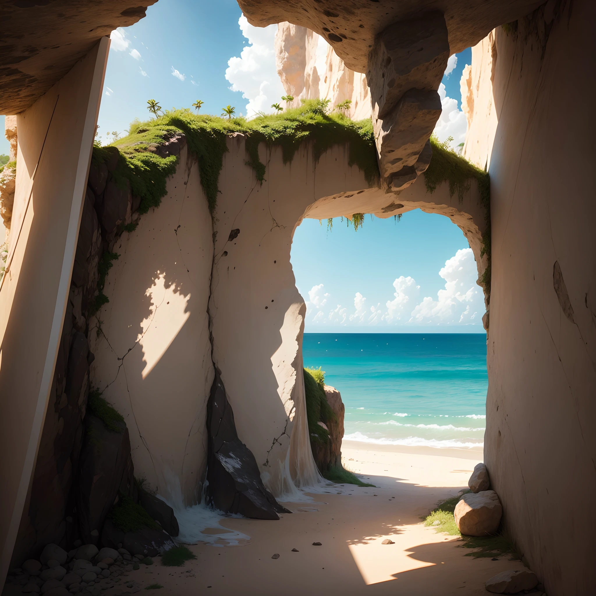 Imagine you are on a deserted island in the Mediterranean Sea. You have been shipwrecked and are the only survivor. You have found a cave where you can shelter from the sun and the rain. The cave has a natural opening that lets in some light and offers a view of the sea and the sky. You decide to paint the scenery on the wall of the cave, using whatever materials you can find on the island.

You want to capture the beauty and tranquility of the island, as well as your own emotions and thoughts. You use linear perspective to create a sense of depth and distance, making the horizon line where the sea meets the sky. You use aerial perspective to show how the colors and details of the landscape fade as they recede into the distance. You use chiaroscuro to create contrast between light and shadow, highlighting the shapes and forms of the rocks, trees, and waves. You use sfumato to blend the colors and edges softly, creating a harmonious and naturalistic effect.

You also include some elements that reflect your knowledge of classical culture and mythology. You paint a small boat on the shore, reminiscent of the one that carried Odysseus across the sea. You paint a dolphin jumping out of the water, symbolizing intelligence and friendship. You paint a laurel wreath on your head, representing victory and fame. You paint yourself in a realistic and expressive way, showing your facial features, your clothing, and your posture. You look at the viewer with a calm and confident gaze, inviting them to share your experience.